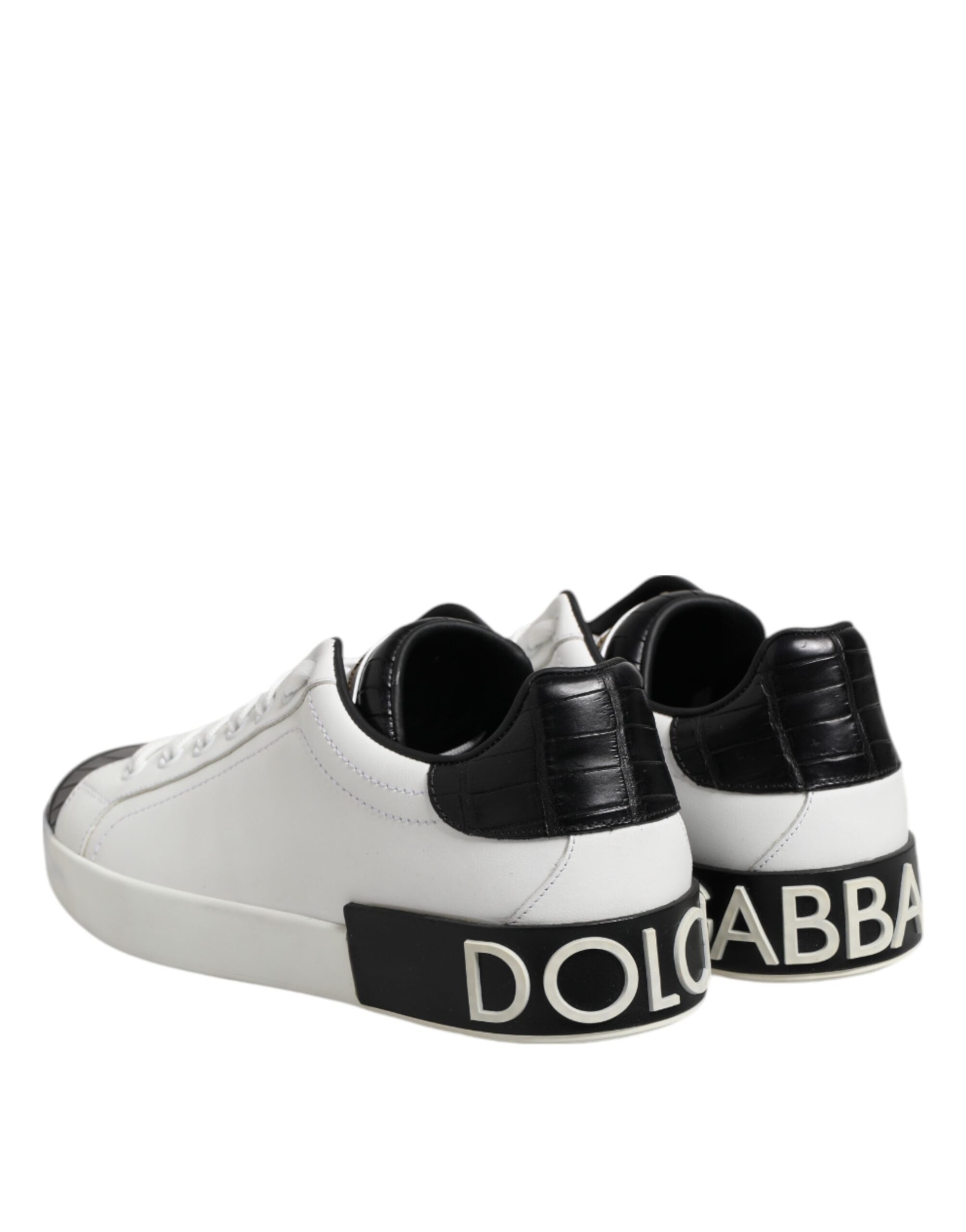 Chaussures sneaker Portofino en cuir blanc et noir Dolce & Gabbana, chaussure élégante pour homme.