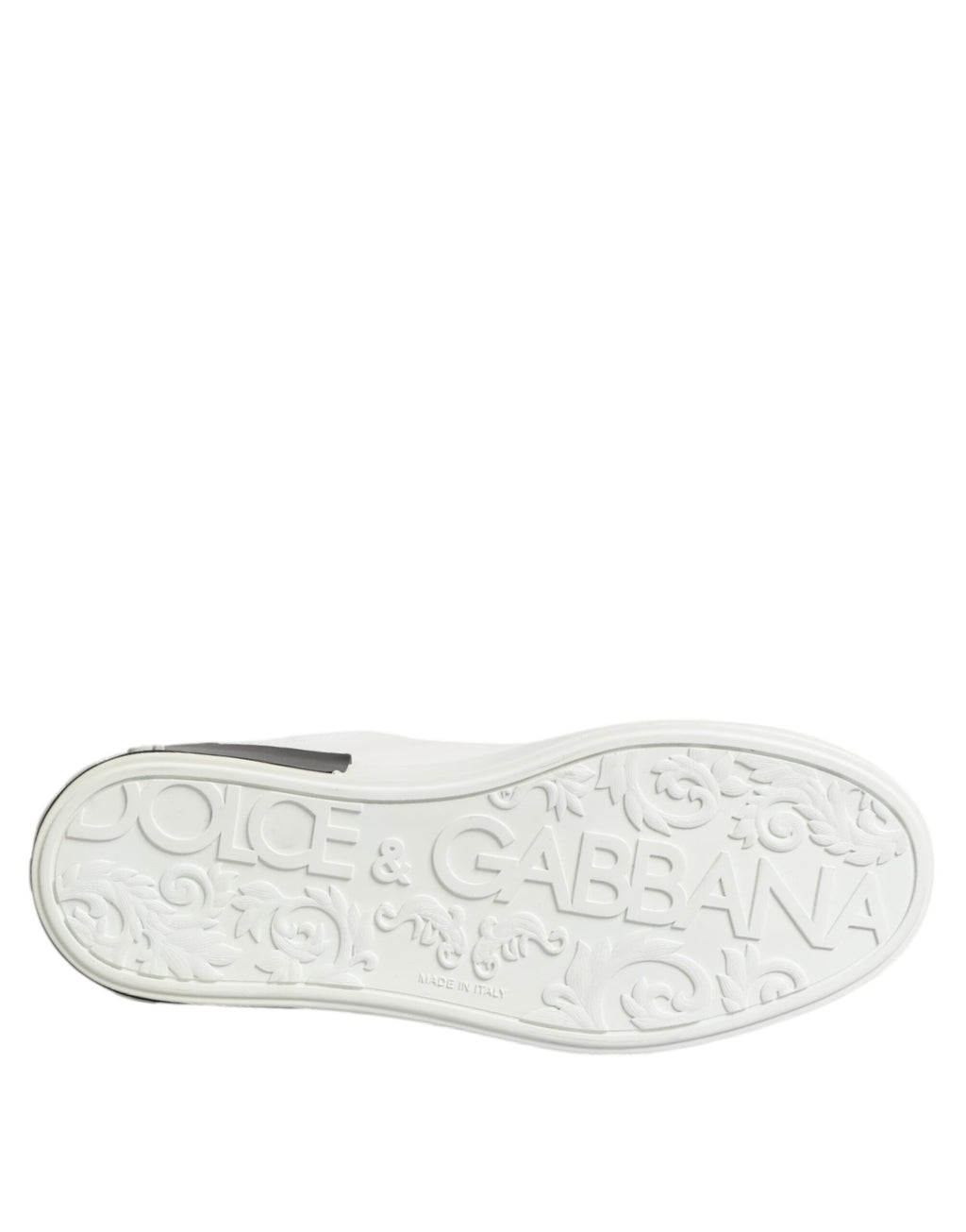 Chaussures sneaker Portofino en cuir blanc et noir de Dolce & Gabbana, vue de face, détails du design élégant.