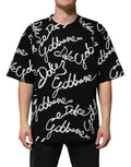 T-shirt en coton noir Dolce & Gabbana avec logo imprimé, col rond et style décontracté.
