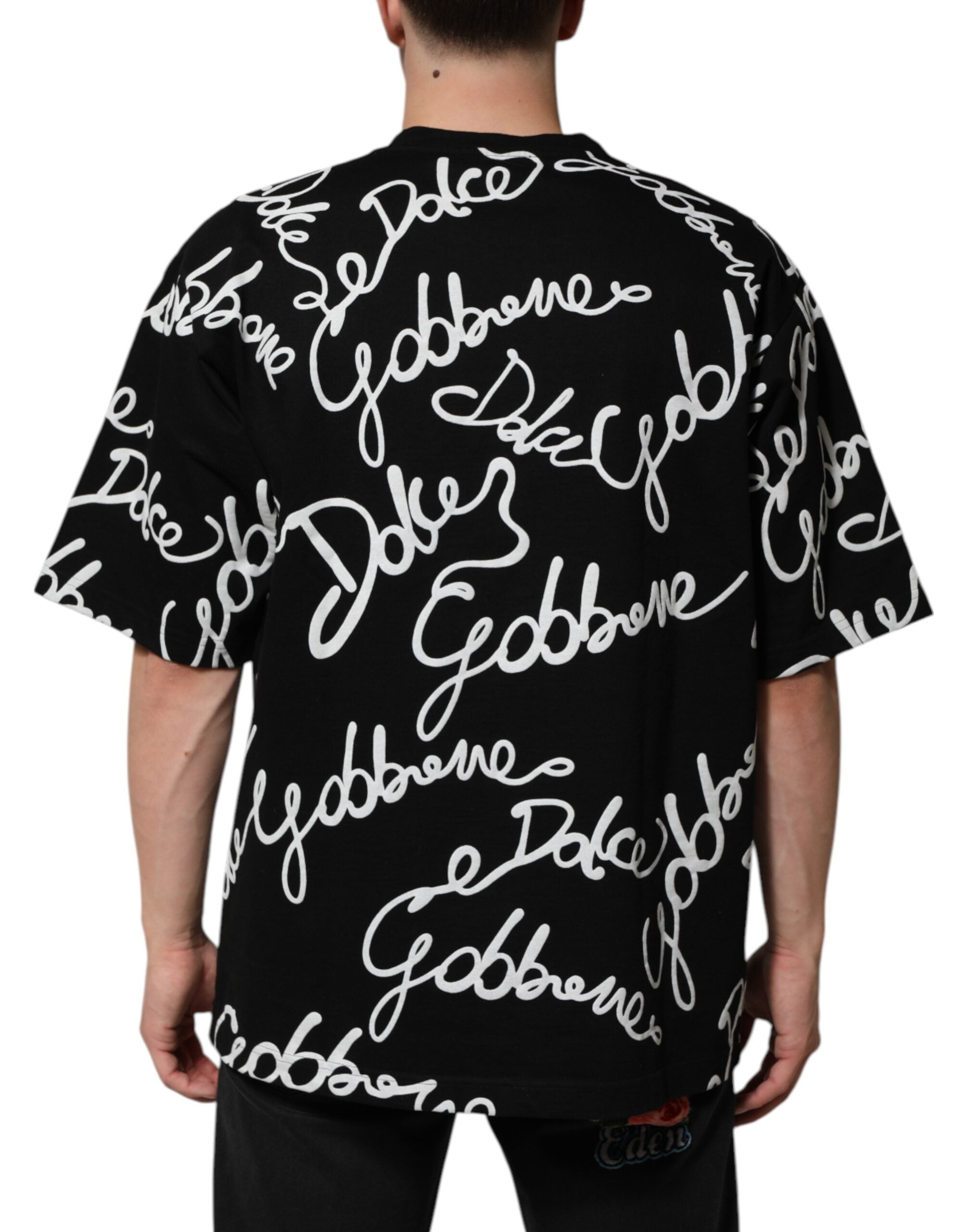 T-shirt homme noir Dolce & Gabbana en coton avec logo imprimé, col rond, style décontracté.