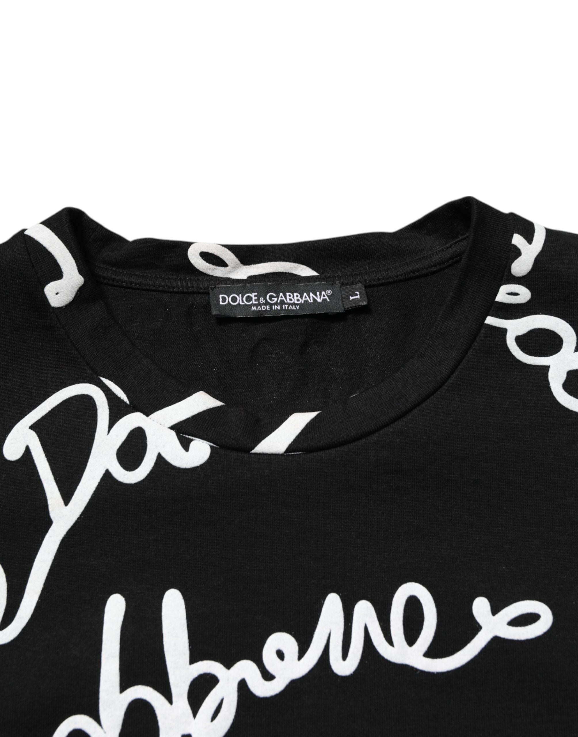 T-shirt homme Dolce & Gabbana en coton noir avec logo imprimé, col rond et style décontracté.