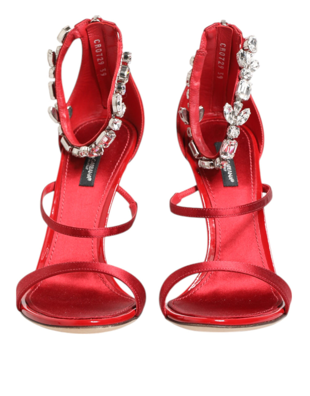 Sandales à talons Dolce & Gabbana Keira en satin rouge ornées de cristaux, chaussures élégantes pour femmes.