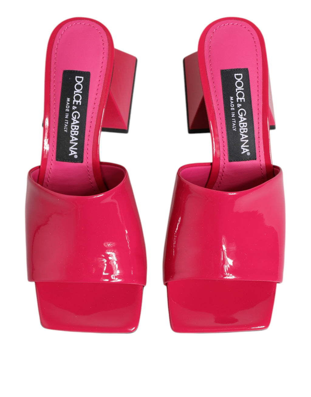 Sandales Dolce & Gabbana roses à talons blocs ouverts, mules roses élégantes pour femmes.