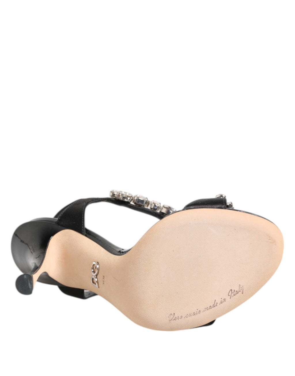 Sandales à talons noires Dolce & Gabbana Keira avec cristaux, chaussures élégantes et sophistiquées pour femmes.