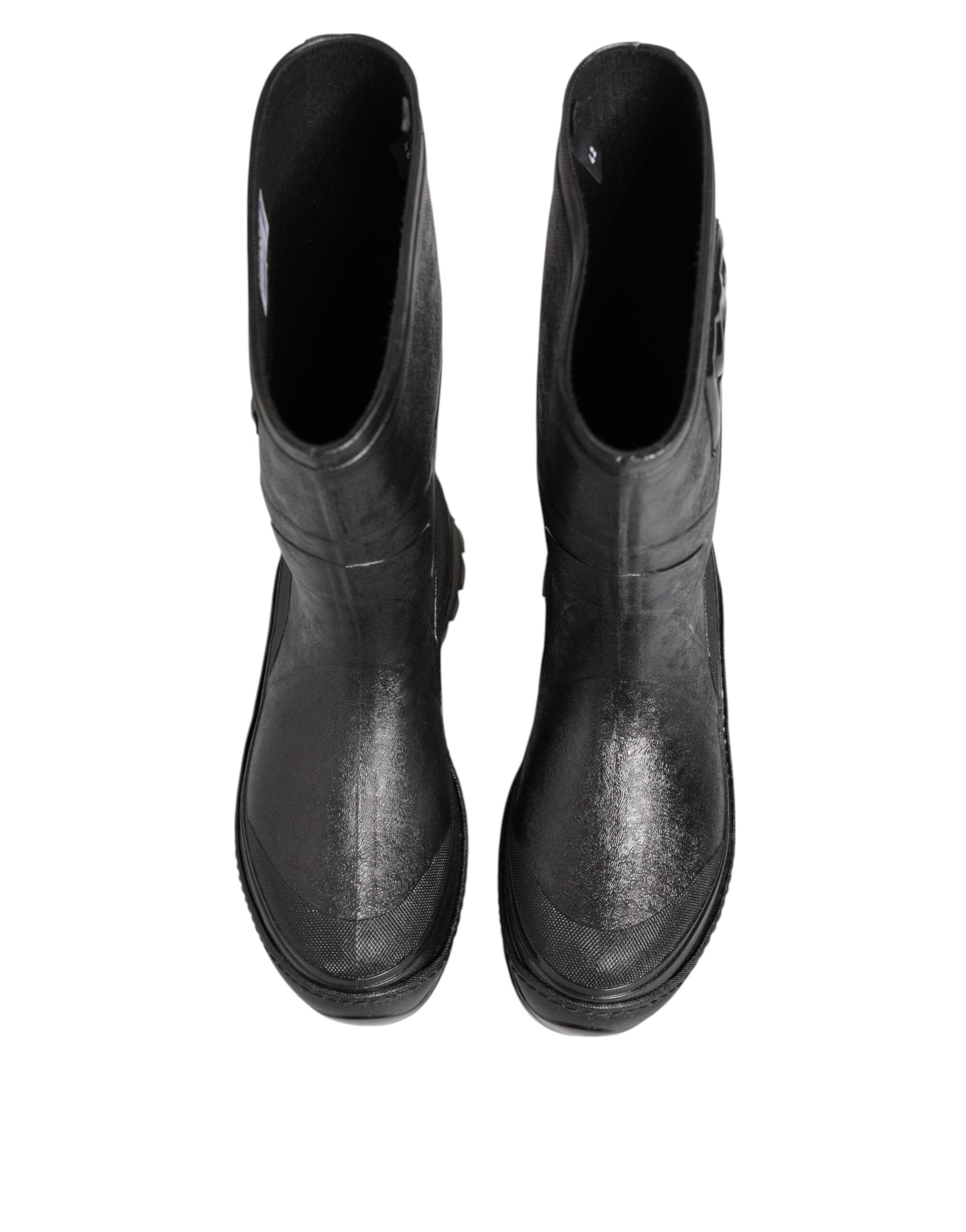 bottes de pluie noires métalliques Dolce & Gabbana pour hommes, style à enfiler, chaussures élégantes et résistantes à la pluie