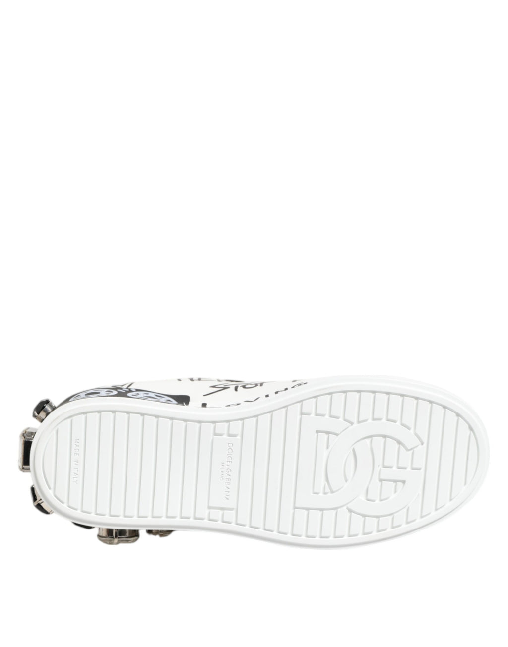 Chaussures sneakers Portofino en cristal blanche de Dolce & Gabbana, mode élégante et brillante pour femmes.