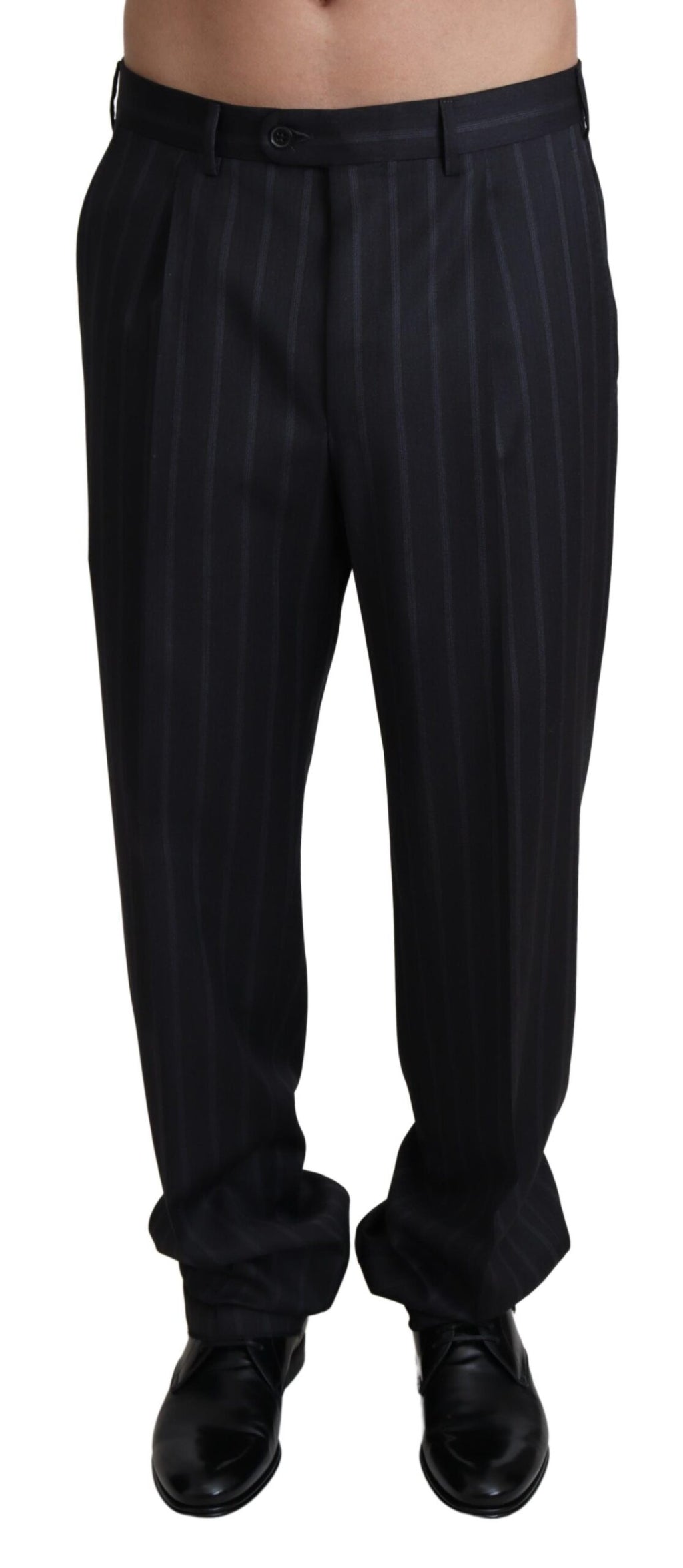 Pantalon formel en laine mélangée gris de Dolce & Gabbana, pantalon élégant pour homme, vue de face.