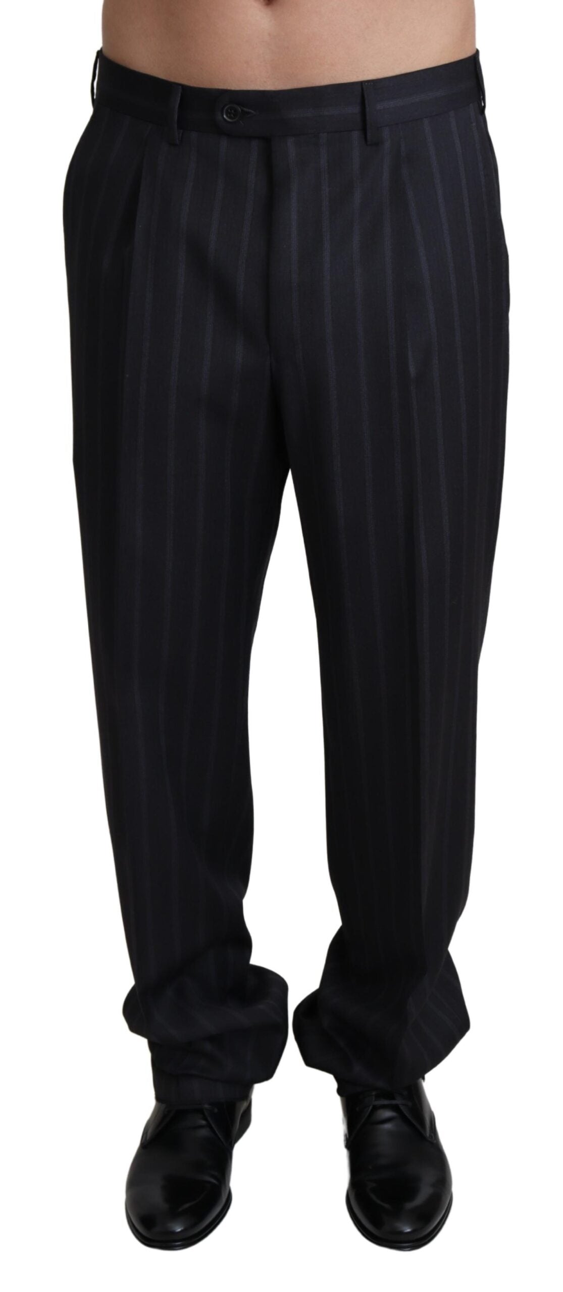 Pantalon formel en laine mélangée gris de Dolce & Gabbana, pantalon élégant pour homme, vue de face.