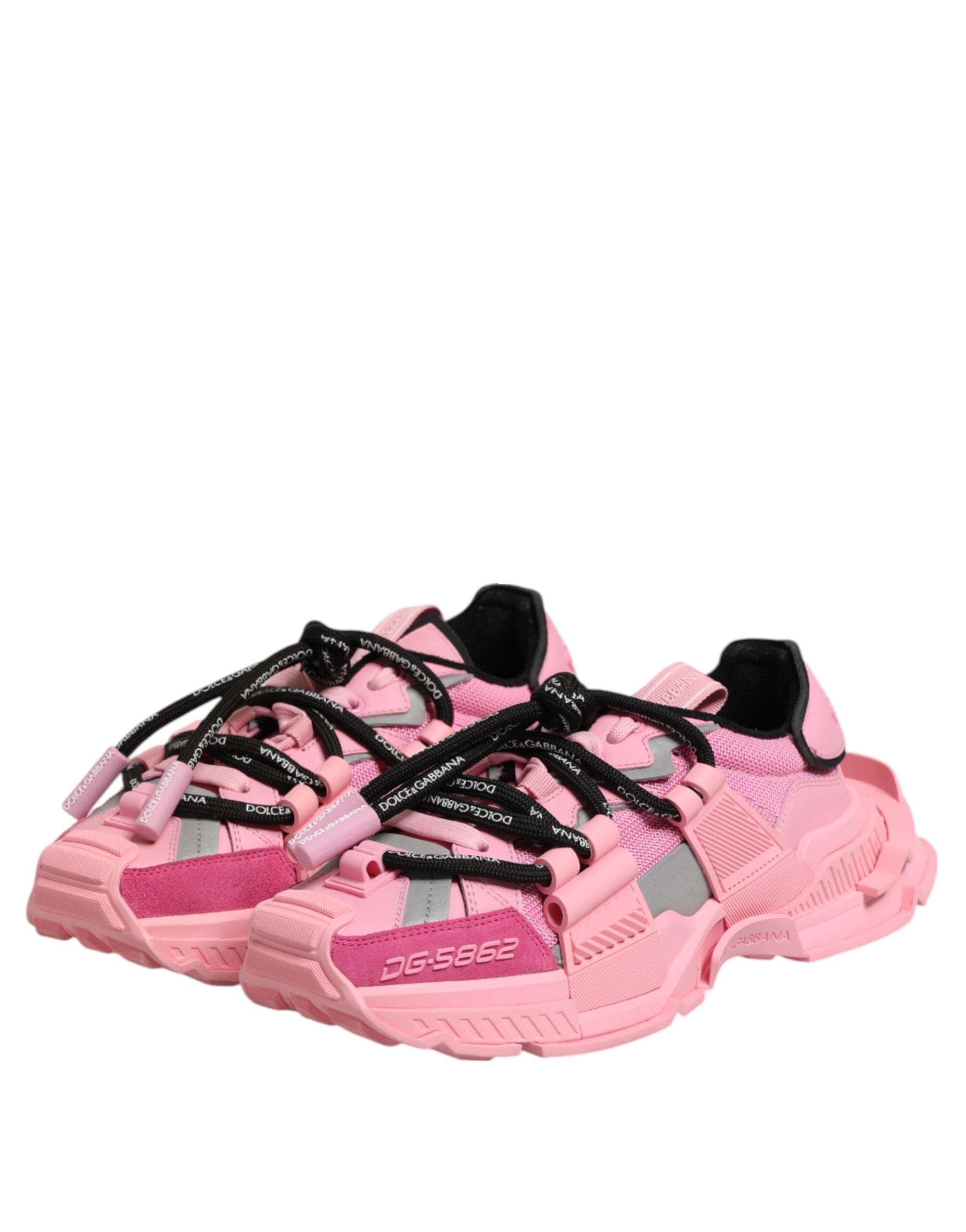 Sneakers bass Dolce & Gabbana pour femmes, coloris rose, design spacieux avec semelle plate, style tendance et élégant.