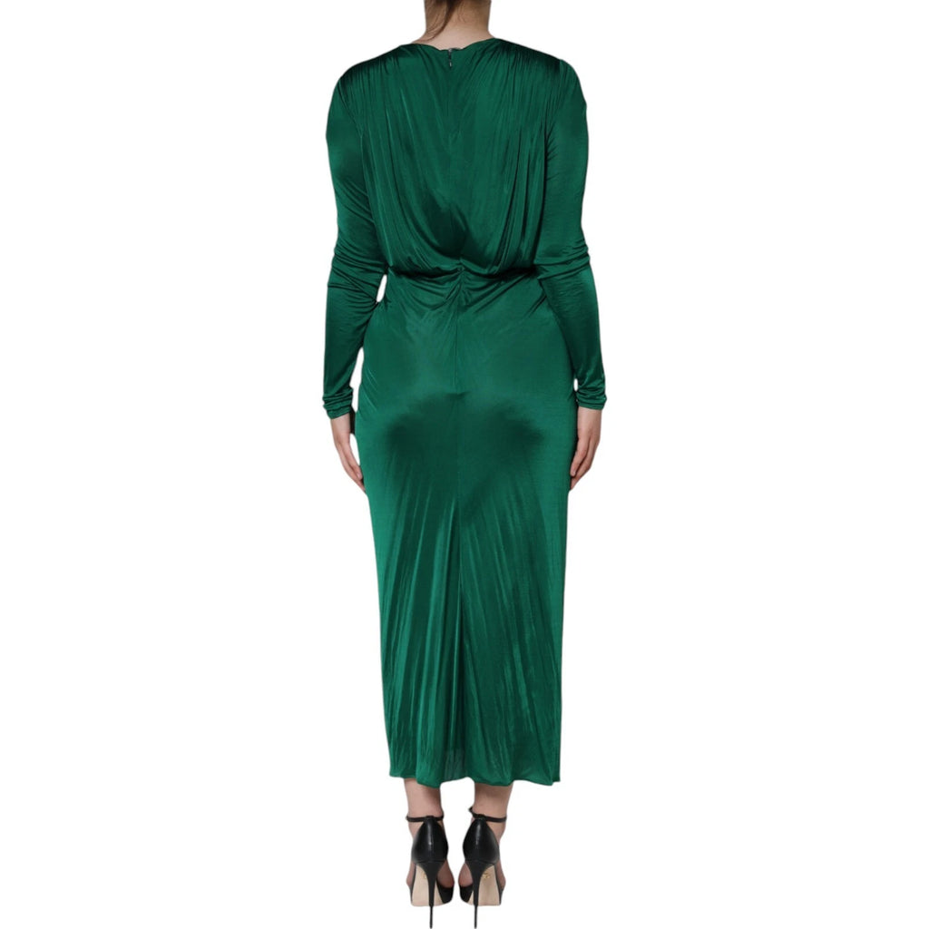 Robe longue midi en viscose vert foncé de Dolce & Gabbana avec manches longues et coupe élégante.