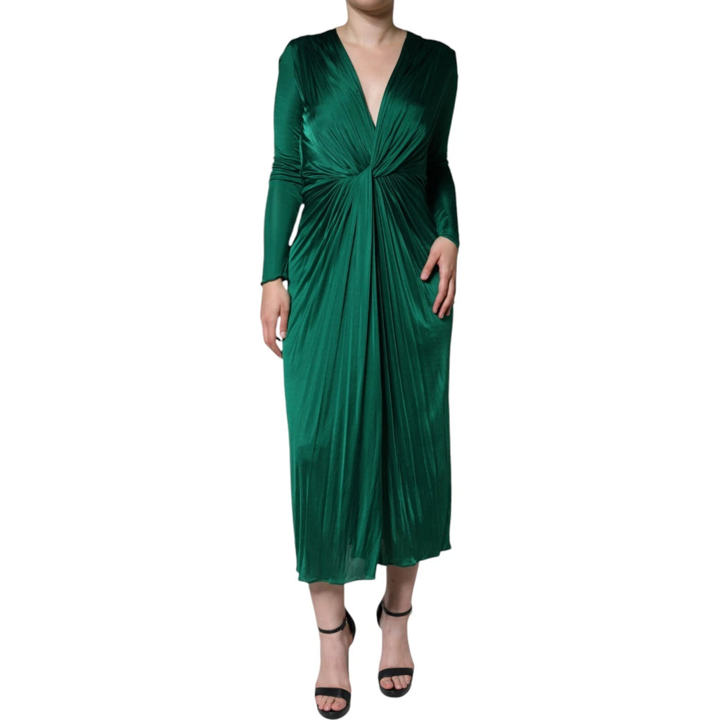 Robe midi à manches longues en viscose vert foncé de Dolce & Gabbana, avec coupe élégante et détails sophistiqués.
