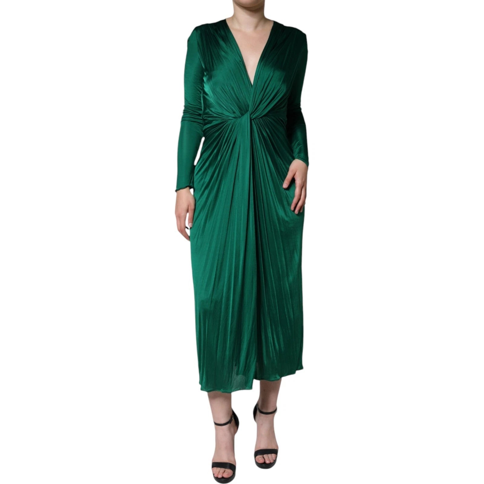 Robe midi à manches longues en viscose vert foncé de Dolce & Gabbana, avec coupe élégante et détails sophistiqués.