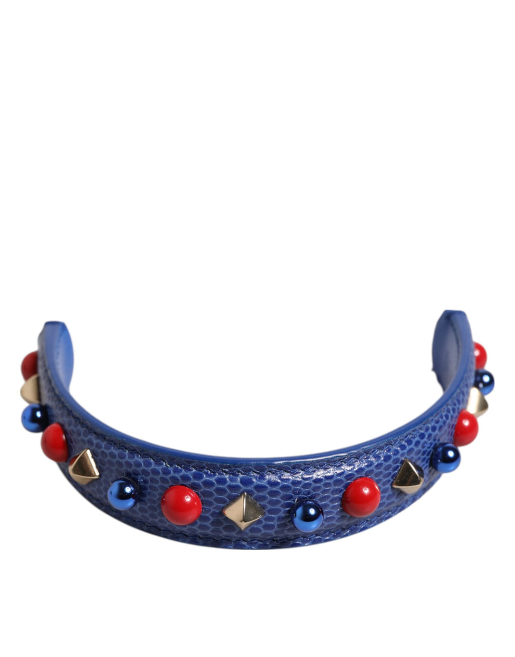 Poignée de sac en cuir bleu Dolce & Gabbana avec embellissements, pour sac à main à bandoulière pour femmes.
