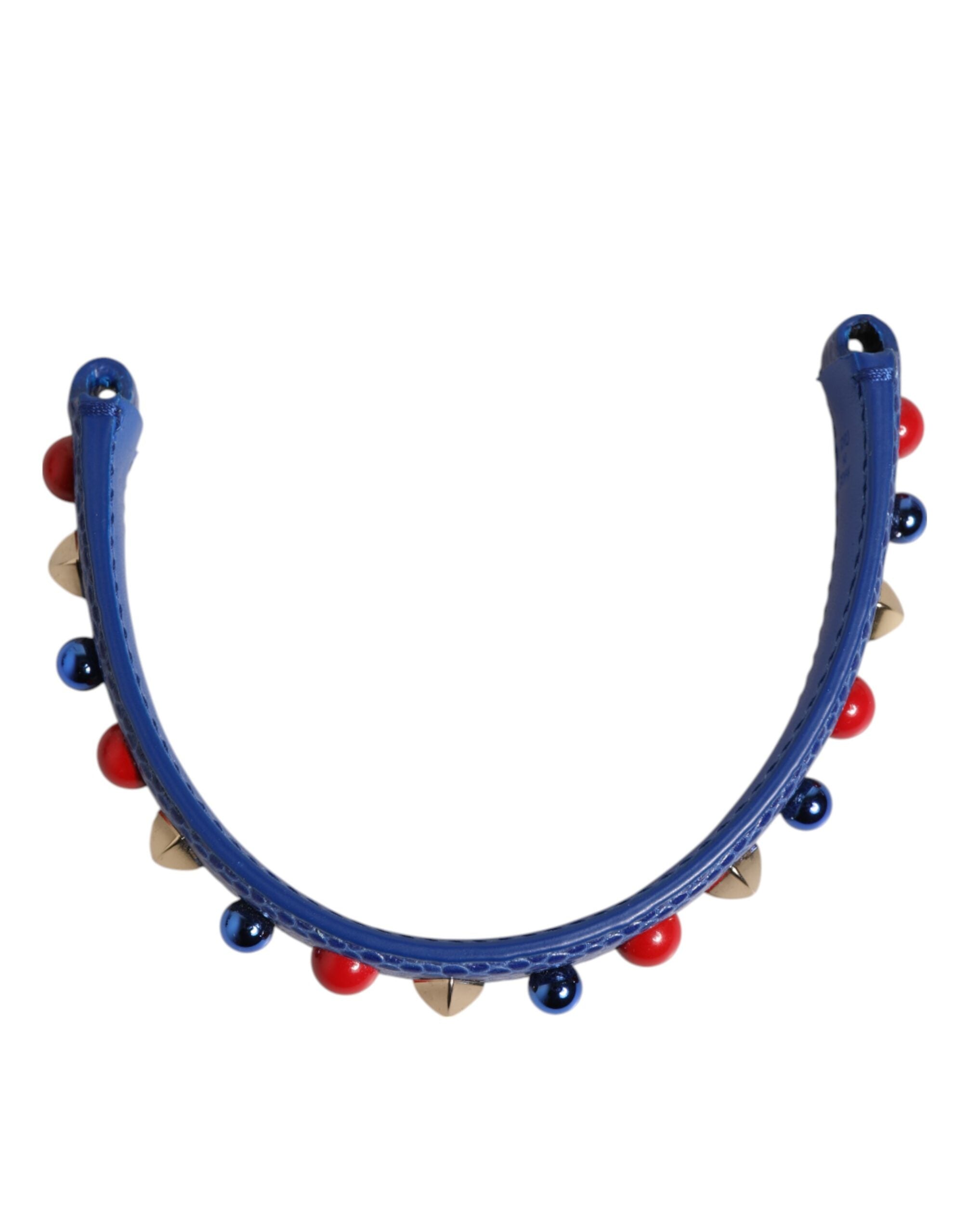 Anse de sac en cuir bleu Dolce & Gabbana avec embellissements pour sac à main femme, porté en bandoulière.