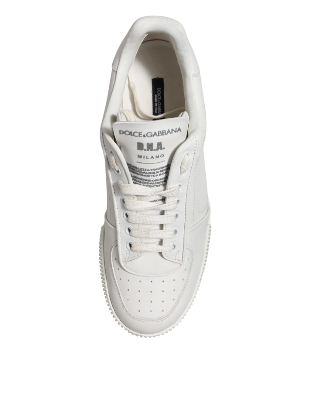Chaussures basses en cuir blanc Dolce & Gabbana Miami, sneakers élégants pour homme, vue de face.