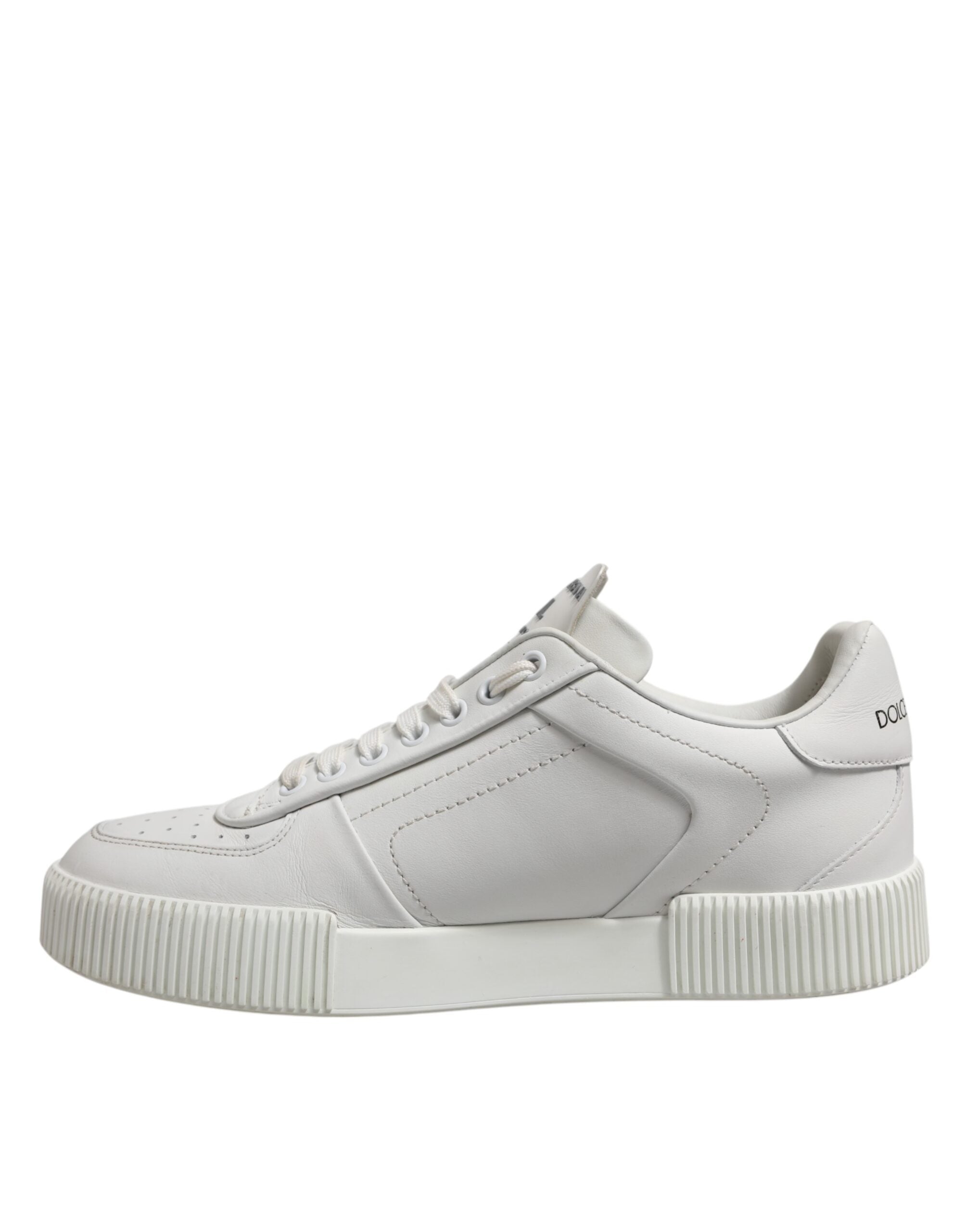 Chaussures sneakers basses en cuir blanc Dolce & Gabbana Miami Low Top pour homme, vue de face.