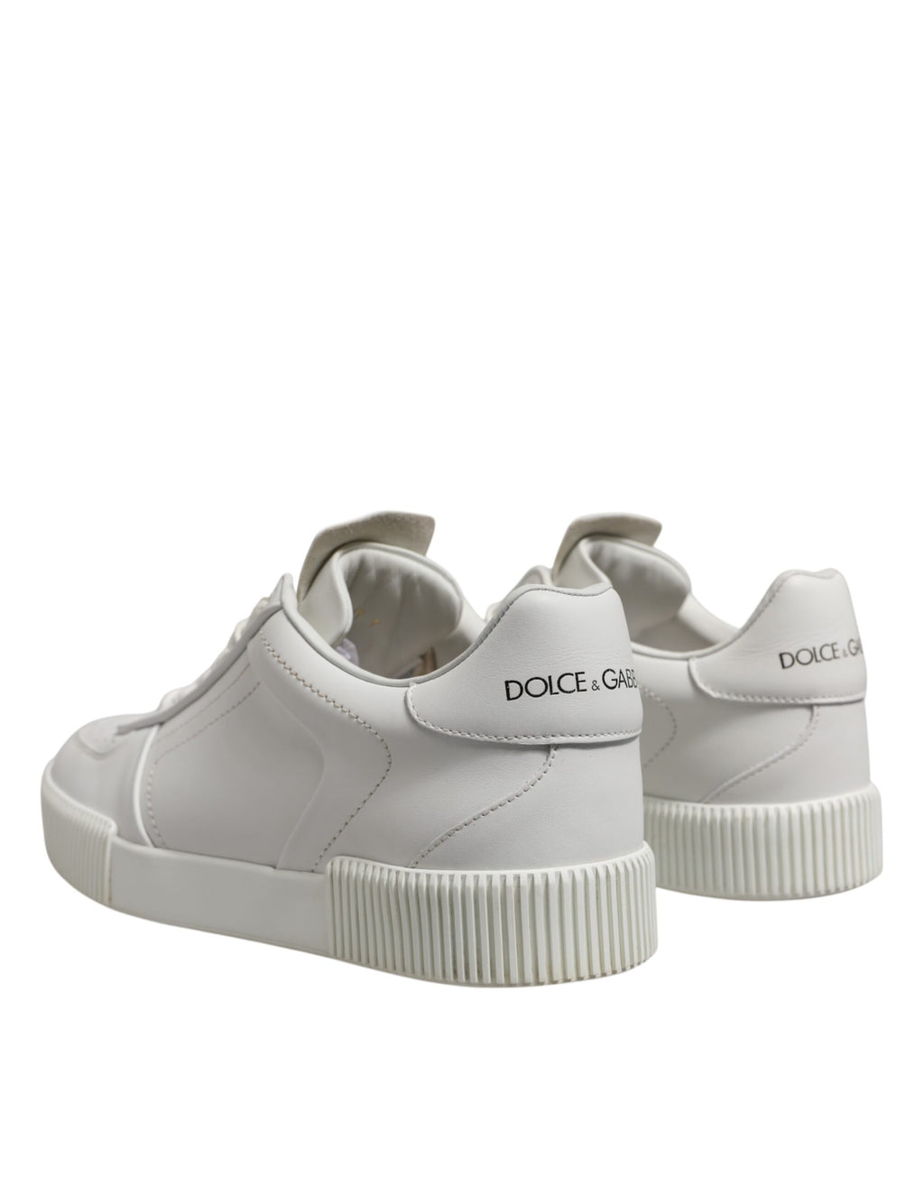 Chaussures sneakers basses en cuir blanc Dolce & Gabbana Miami Low Top pour homme, vue de face.