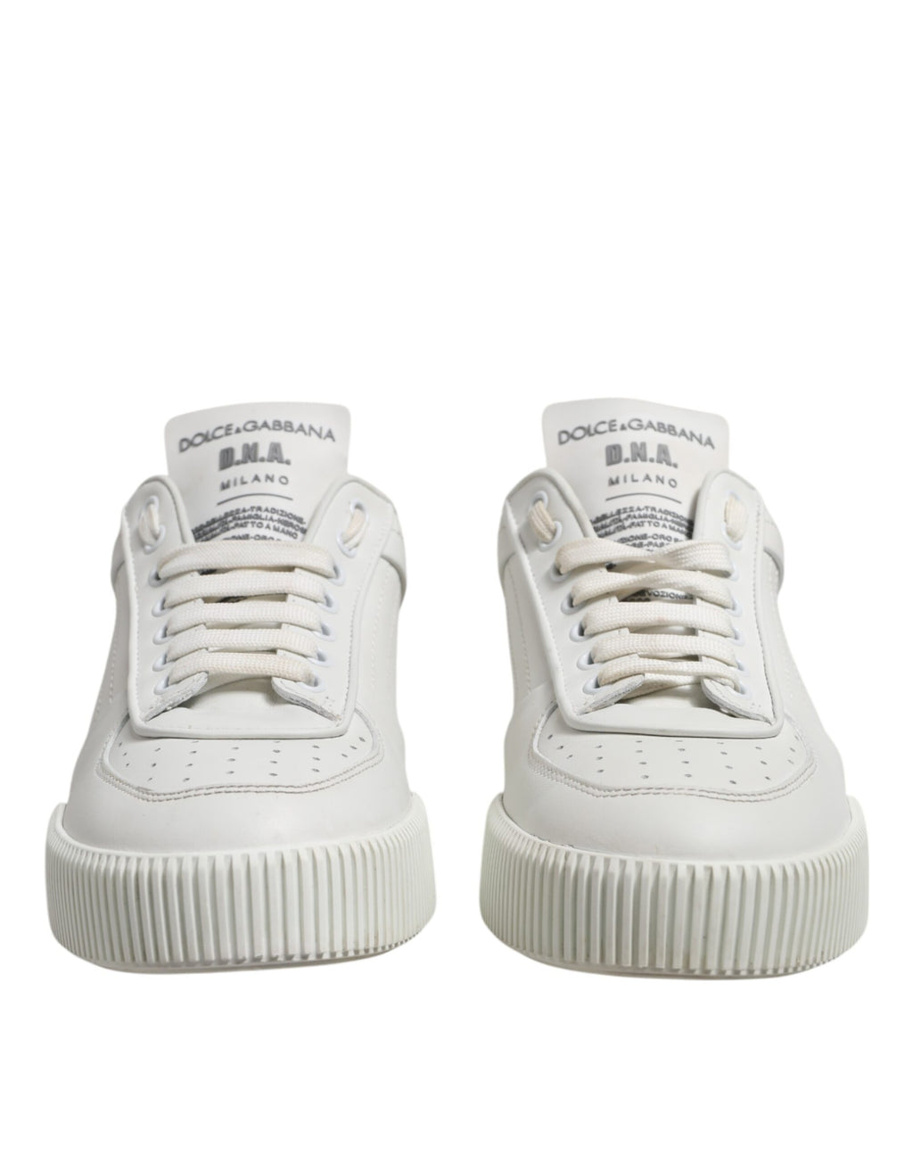 Sneakers basses en cuir blanc Dolce & Gabbana Miami pour homme, avec semelle blanche et design élégant.