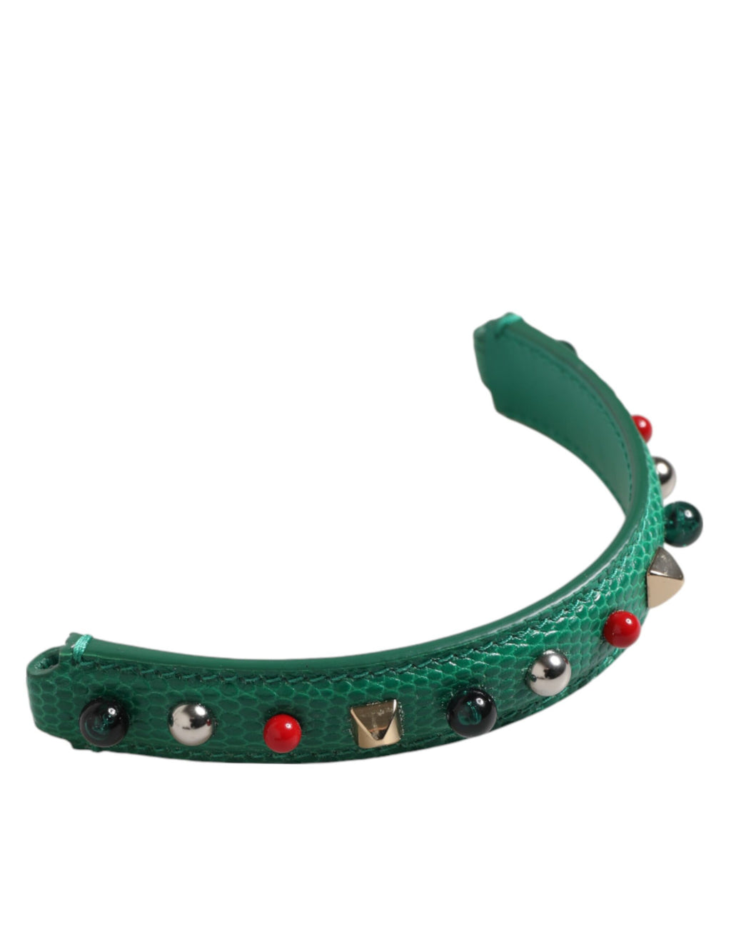 Poignée de sac en cuir vert Dolce & Gabbana avec embellissements, pour sac à main ou bandoulière pour femmes.