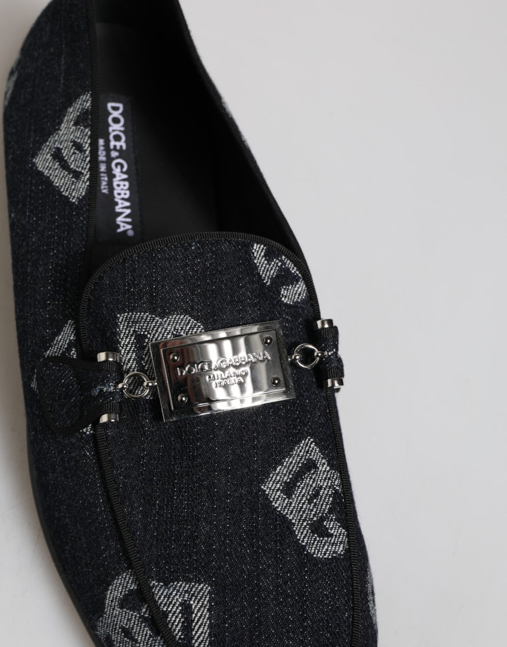 Mocassins en coton bleu Dolce & Gabbana avec logo, chaussures formelles pour homme, style élégant et sophistiqué