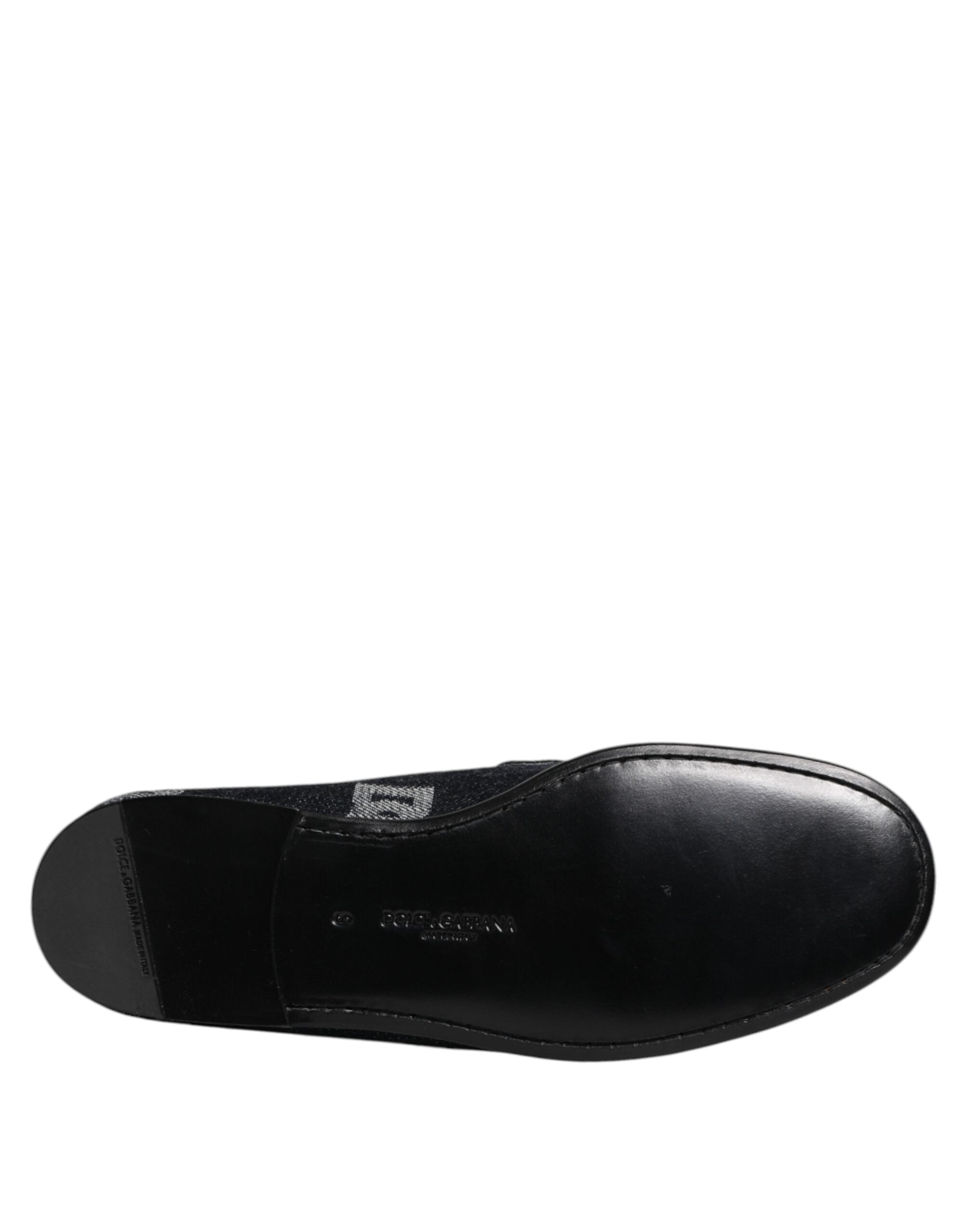 Mocassins formels Dolce & Gabbana en coton bleu avec logo, chaussures élégantes pour homme.