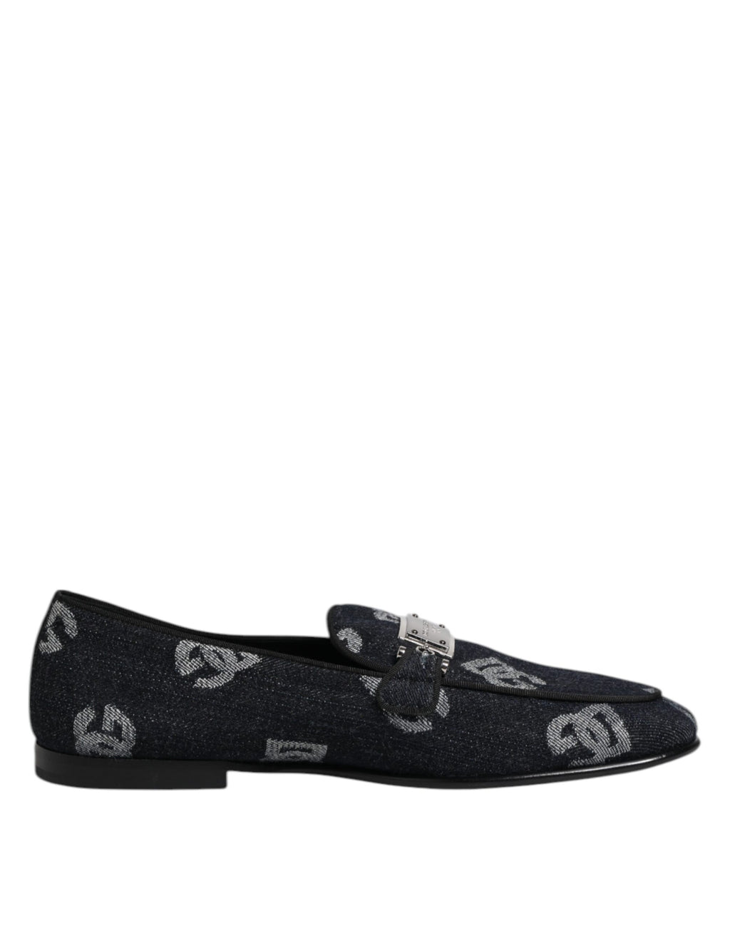 Chaussures élégantes en coton bleu Dolce & Gabbana, mocassins formels avec logo pour homme.