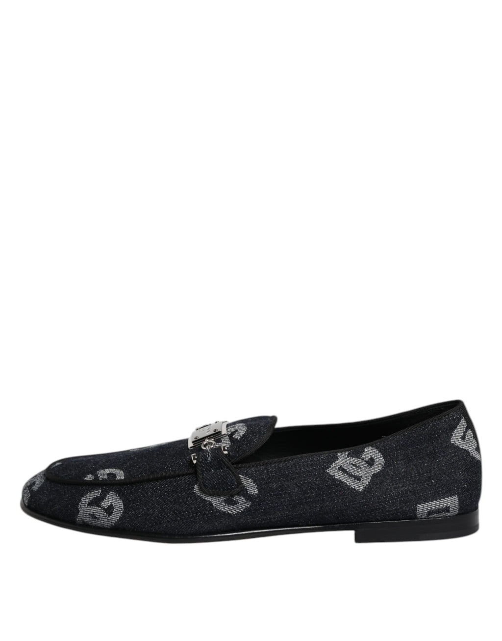 Chaussures habillées en coton bleu Dolce & Gabbana avec logo, loafers formels pour homme, élégantes et confortables.