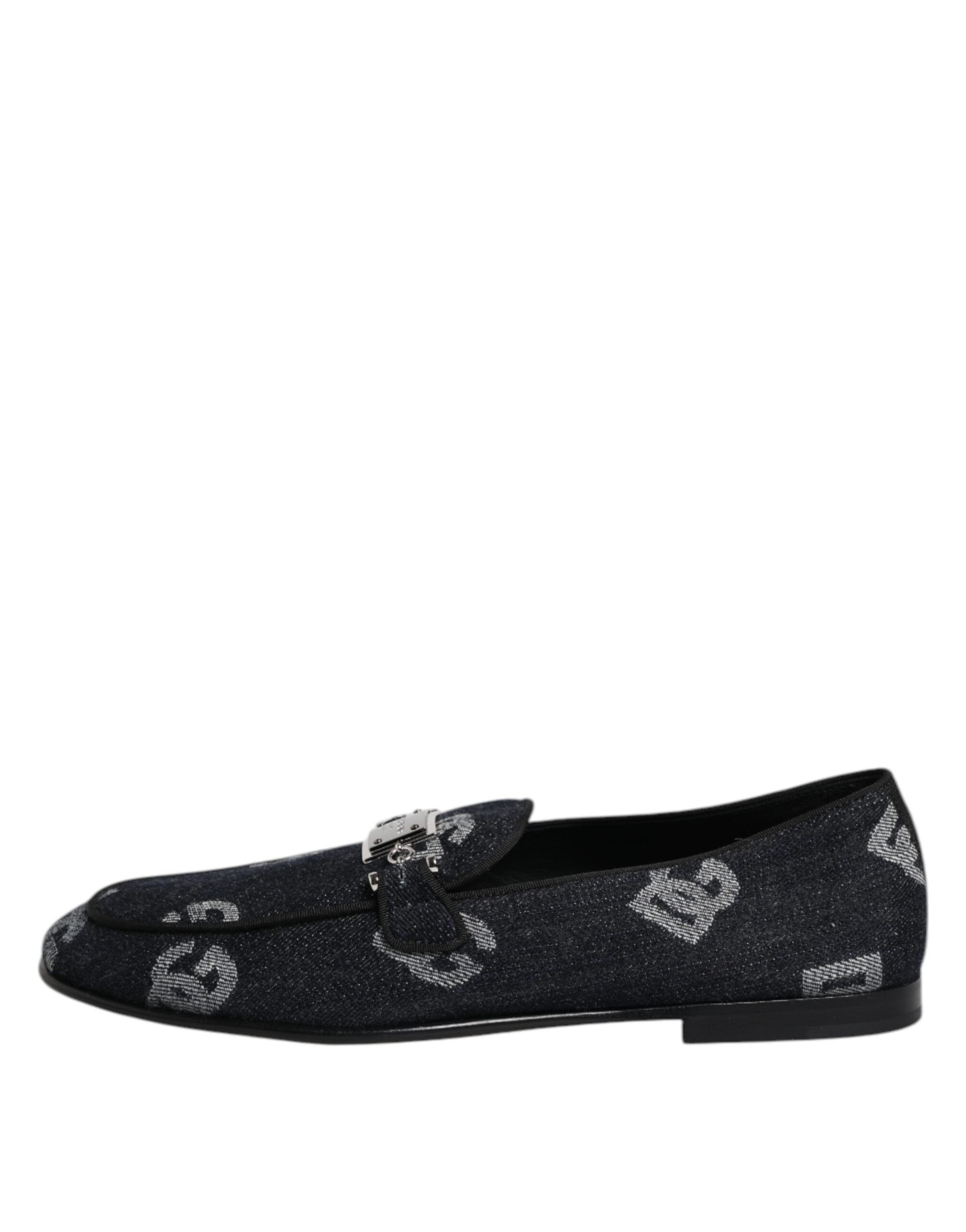 Chaussures habillées en coton bleu Dolce & Gabbana avec logo, loafers formels pour homme, élégantes et confortables.