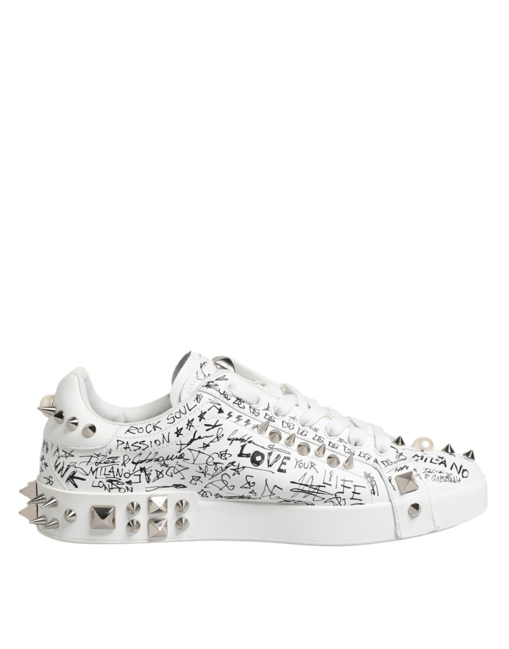 Chaussures sneakers pour homme Dolce & Gabbana Portofino blanches avec clous, élégant style décontracté et détails tendance.