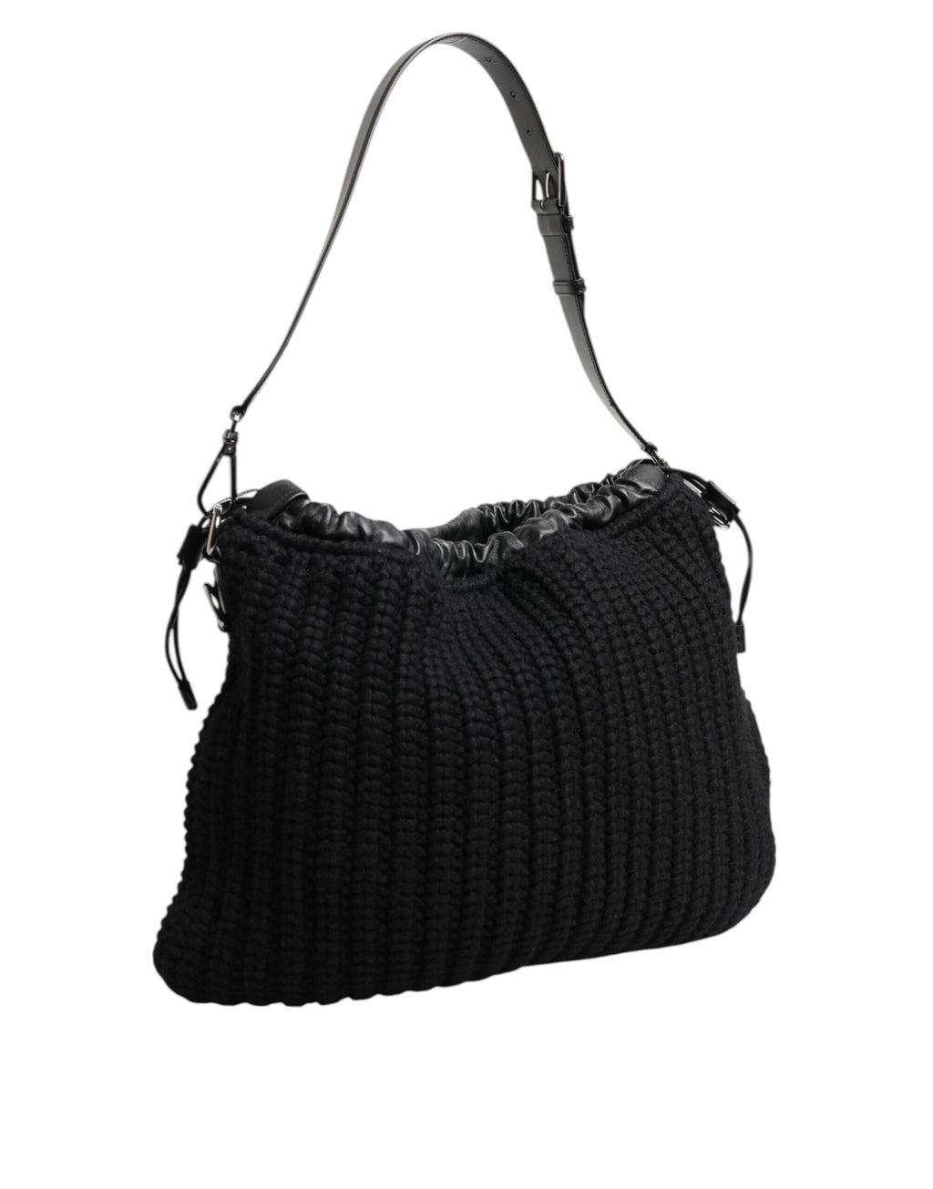 Sac à bandoulière Dolce & Gabbana en cachemire noir, avec détails en cuir, pour femmes.