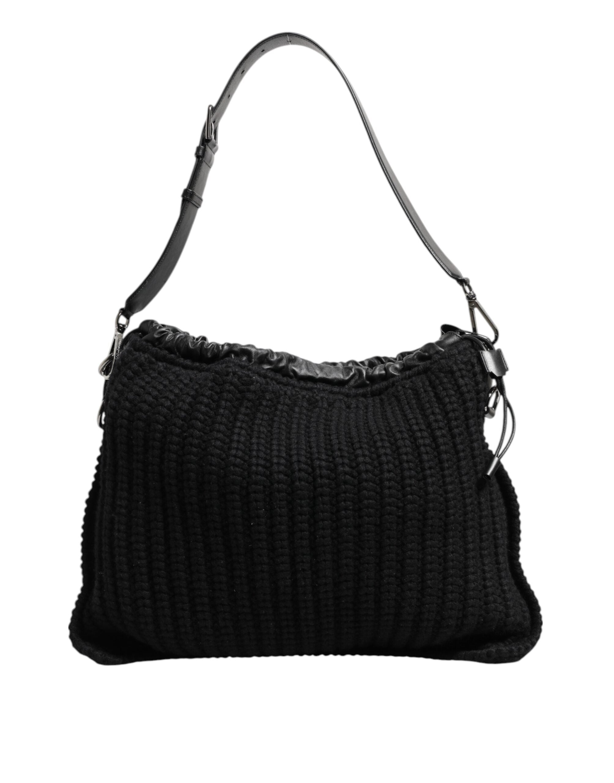 Sac à bandoulière en cachemire noir et cuir tissé de Dolce & Gabbana pour femme, élégant et sophistiqué.