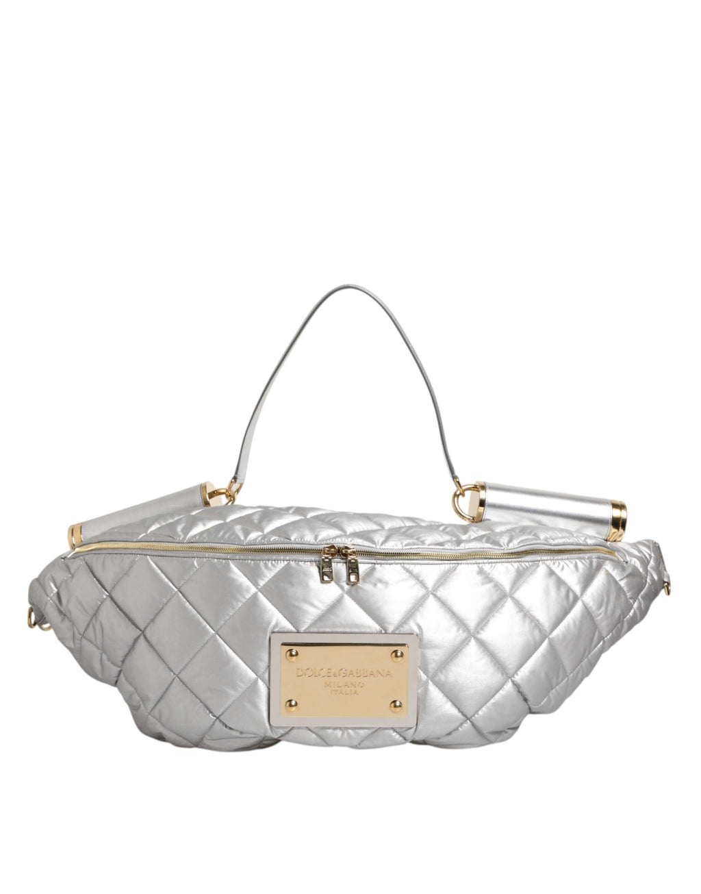Sac à bandoulière Dolce & Gabbana Sicily en cuir matelassé argenté avec rembourrage, style élégant et sophistiqué.
