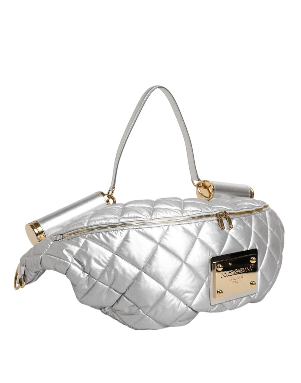 Sac bandoulière en argent Dolce & Gabbana Sicily avec matelassage, rempli, style élégant et sophistiqué.