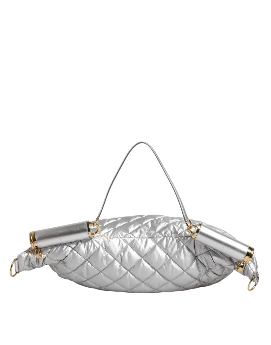 Sac à bandoulière en argent matelassé Dolce & Gabbana Sicily, sac à épaule avec rembourrage élégant et design sophistiqué.