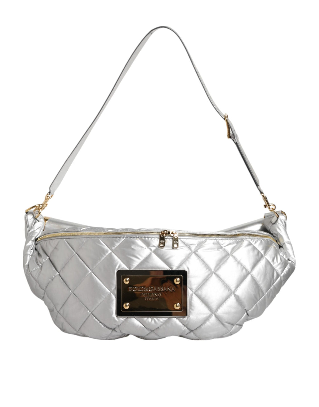 Sac à bandoulière Dolce & Gabbana Sicily en cuir argenté matelassé avec rembourrage, style élégant et sophistiqué.