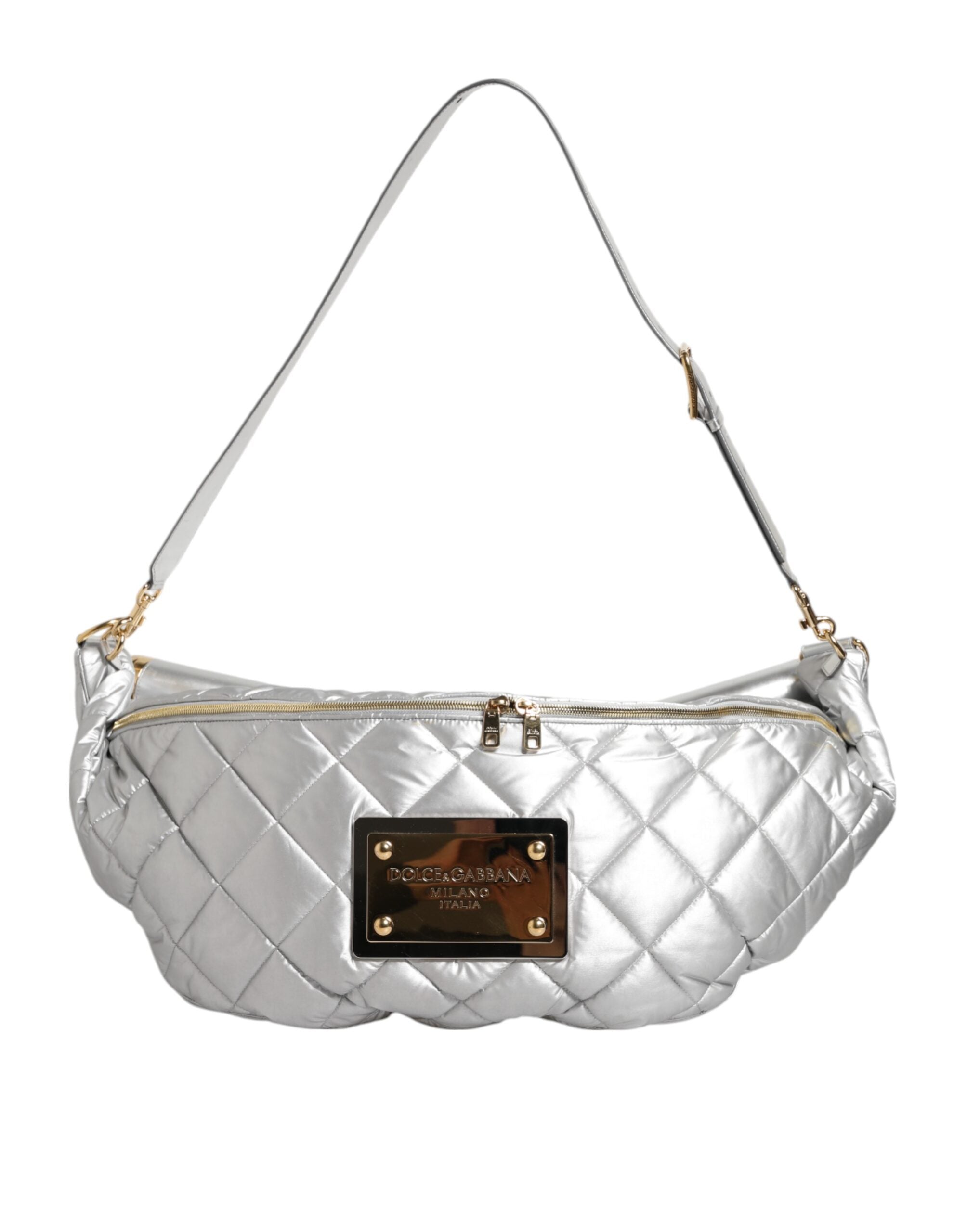 Sac à bandoulière Dolce & Gabbana Sicily en cuir argenté matelassé avec rembourrage, style élégant et sophistiqué.