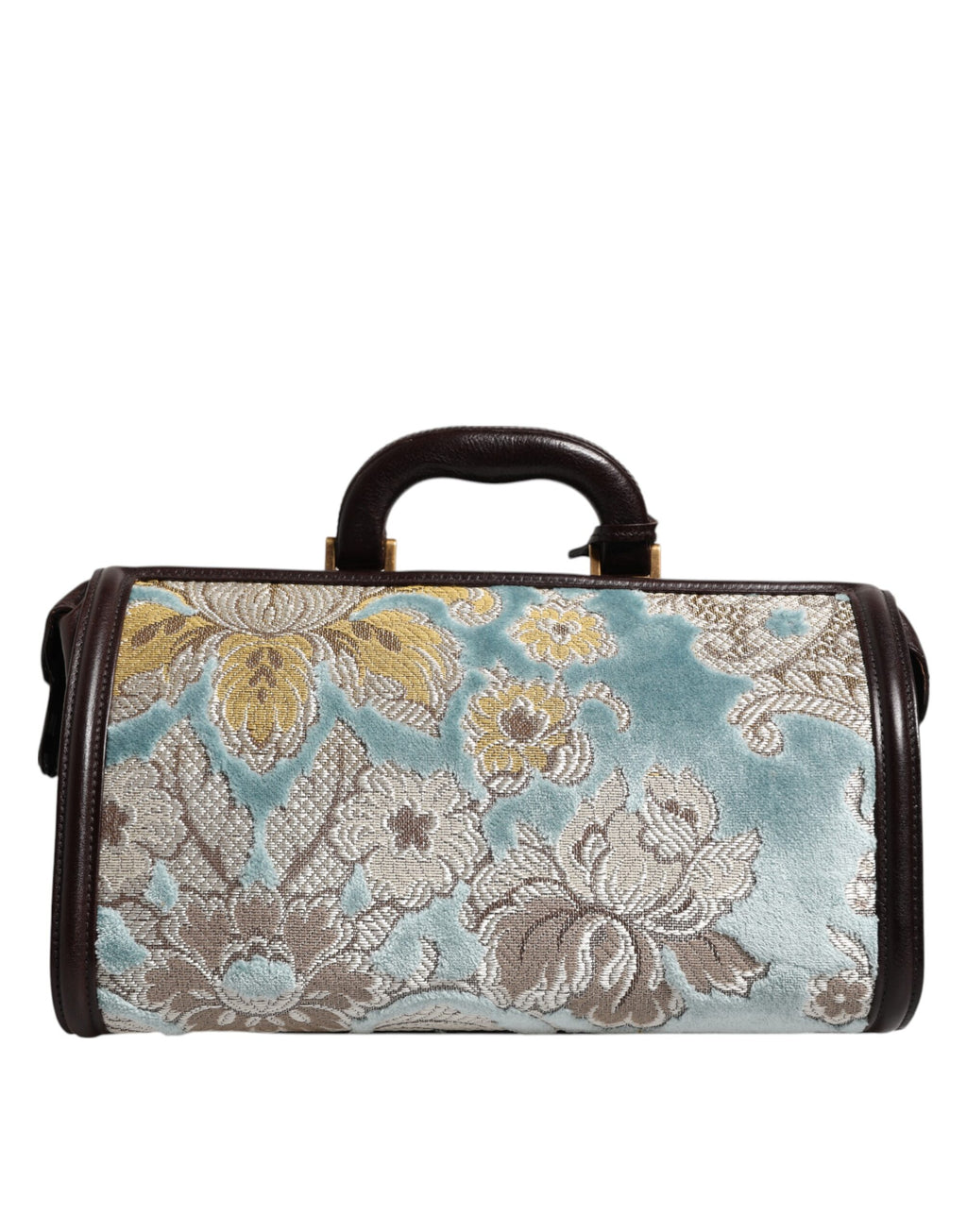 Sac à main de voyage en cuir floral jacquard bleu et marron de Dolce & Gabbana, élégant et spacieux.