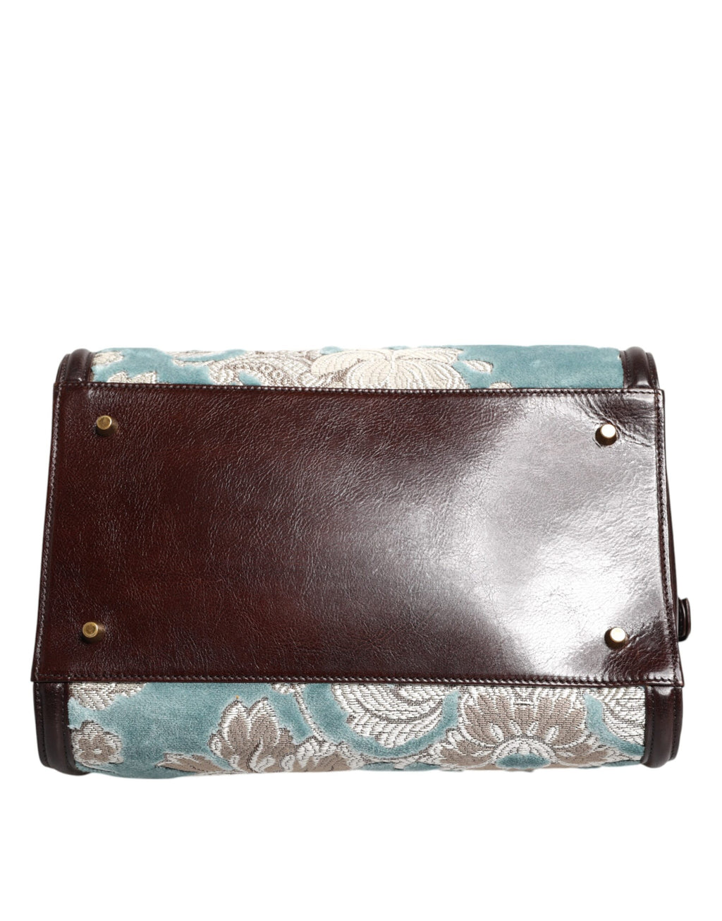 Sac à main de voyage en cuir floral jacquard bleu et marron Dolce & Gabbana, élégant et spacieux.