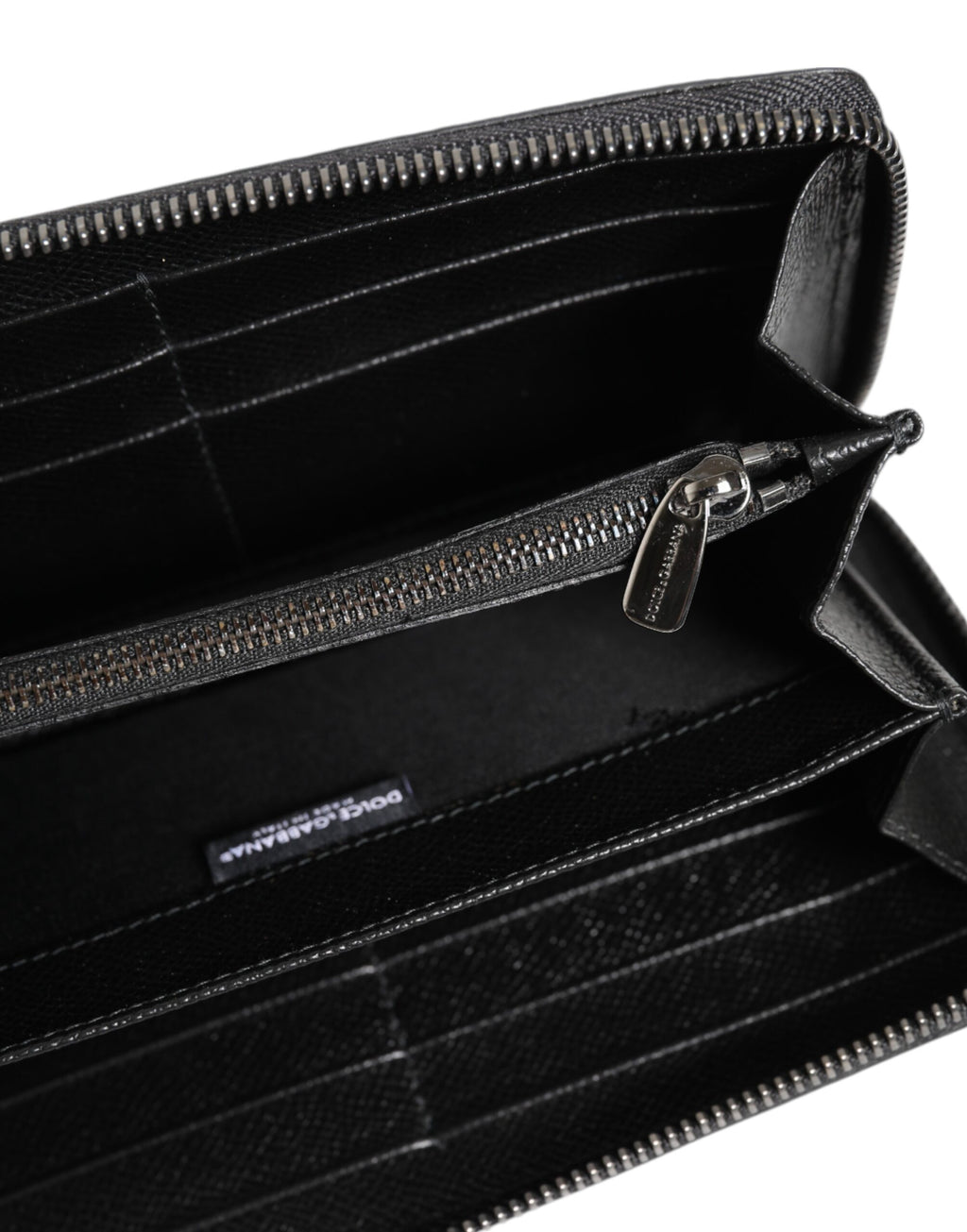 Dolce & Gabbana Black Gray Leopard Leather Zip Around Continental Wallet