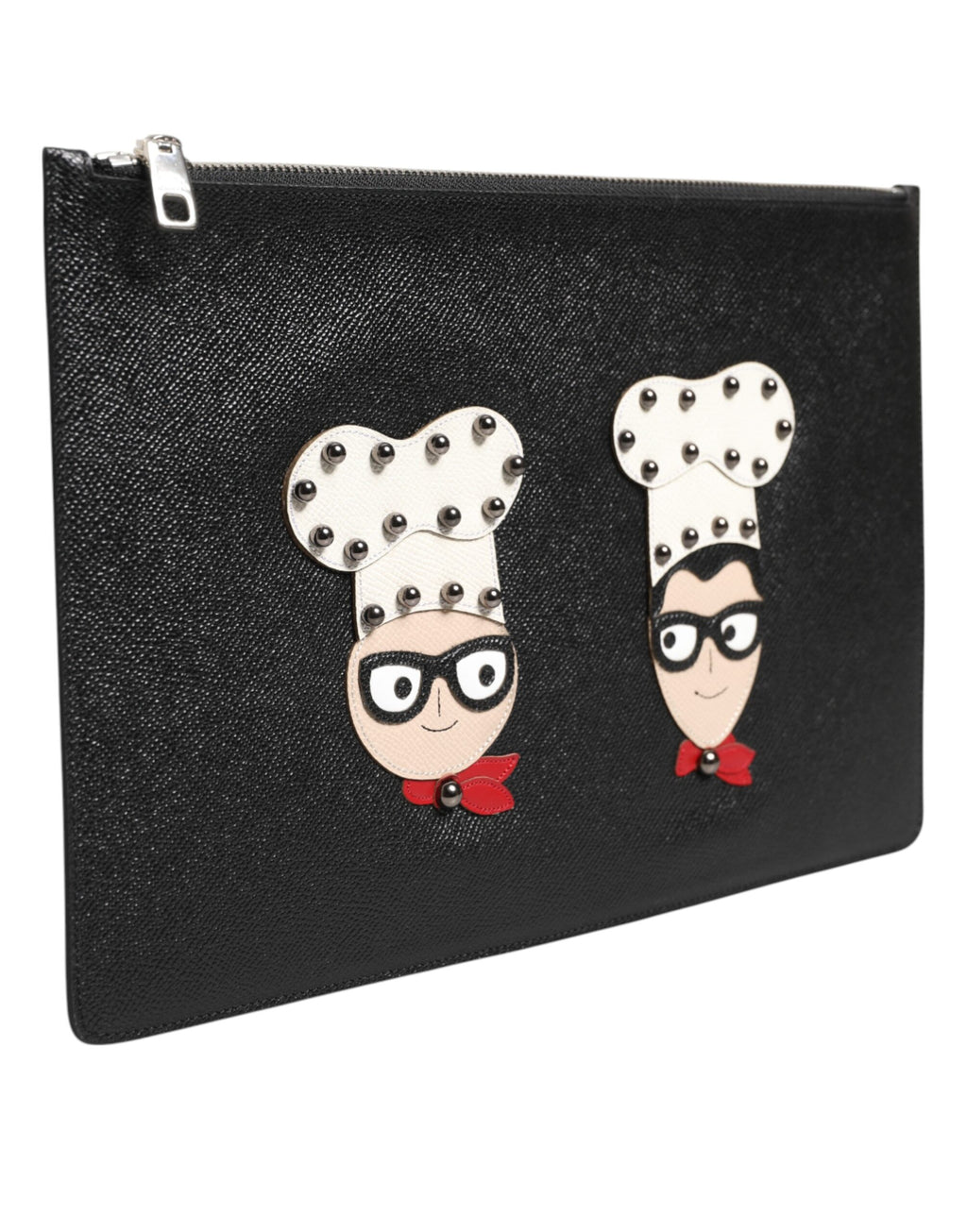 Pochette pour homme Dolce & Gabbana en cuir noir avec embellissements, design élégant et moderne.