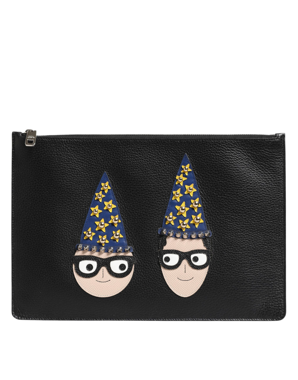 Pochette pour homme en cuir noir Dolce & Gabbana avec embellissements, sac clutch de la collection #DGFAMILY.