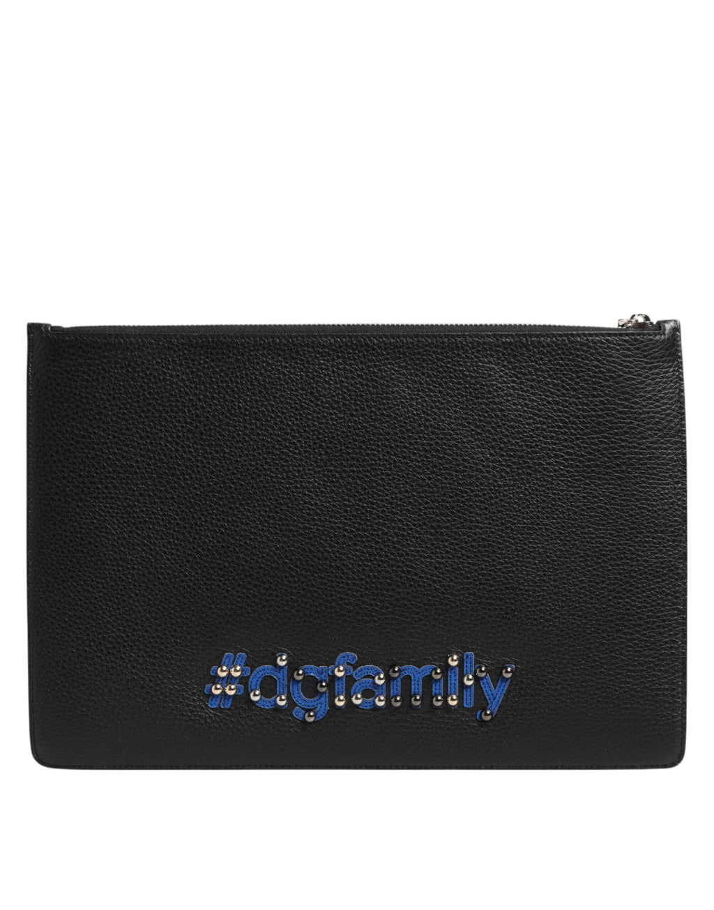 Pochette homme en cuir noir Dolce & Gabbana DGFAMILY avec embellissements, pochette élégante et sophistiquée pour homme.