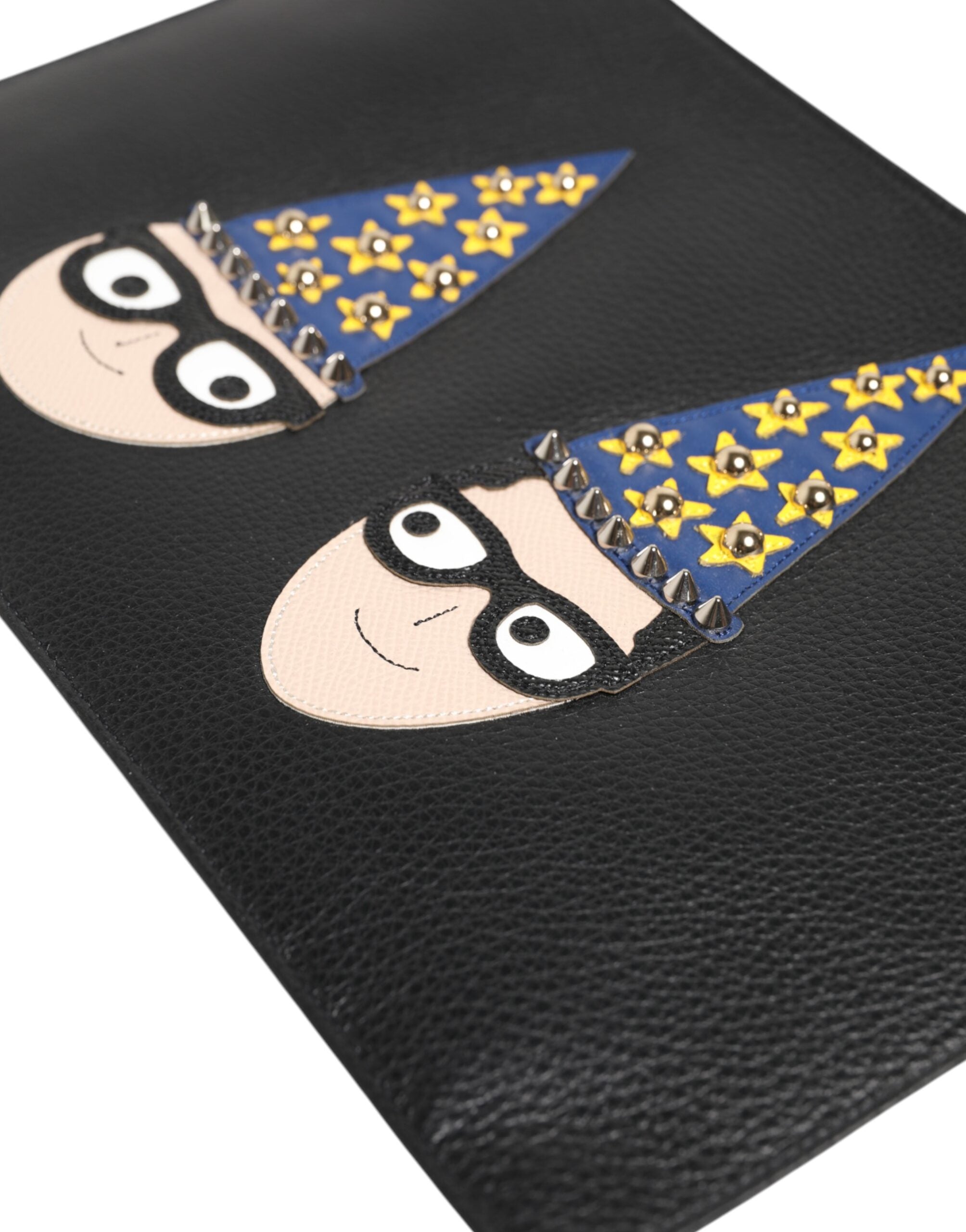Pochette homme Dolce & Gabbana en cuir noir avec détails embellis, clutch élégante pour hommes.