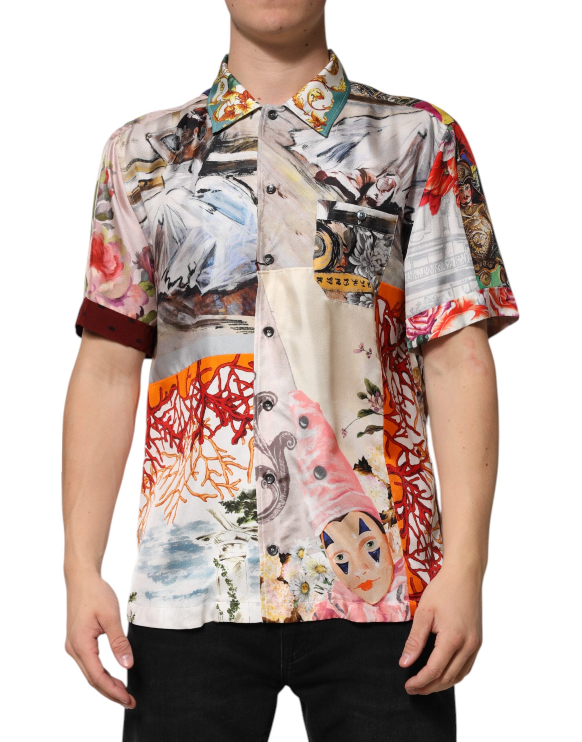 Chemise décontractée Dolce & Gabbana à imprimé coquillage multicolore, style hawaïen, en tissu léger.