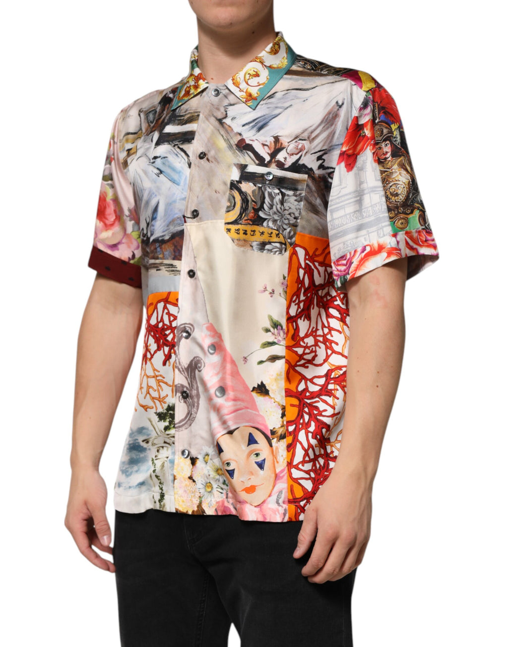 Chemise décontractée Dolce & Gabbana à imprimé coquillage multicolore, style hawaïen, en tissu léger et coloré.