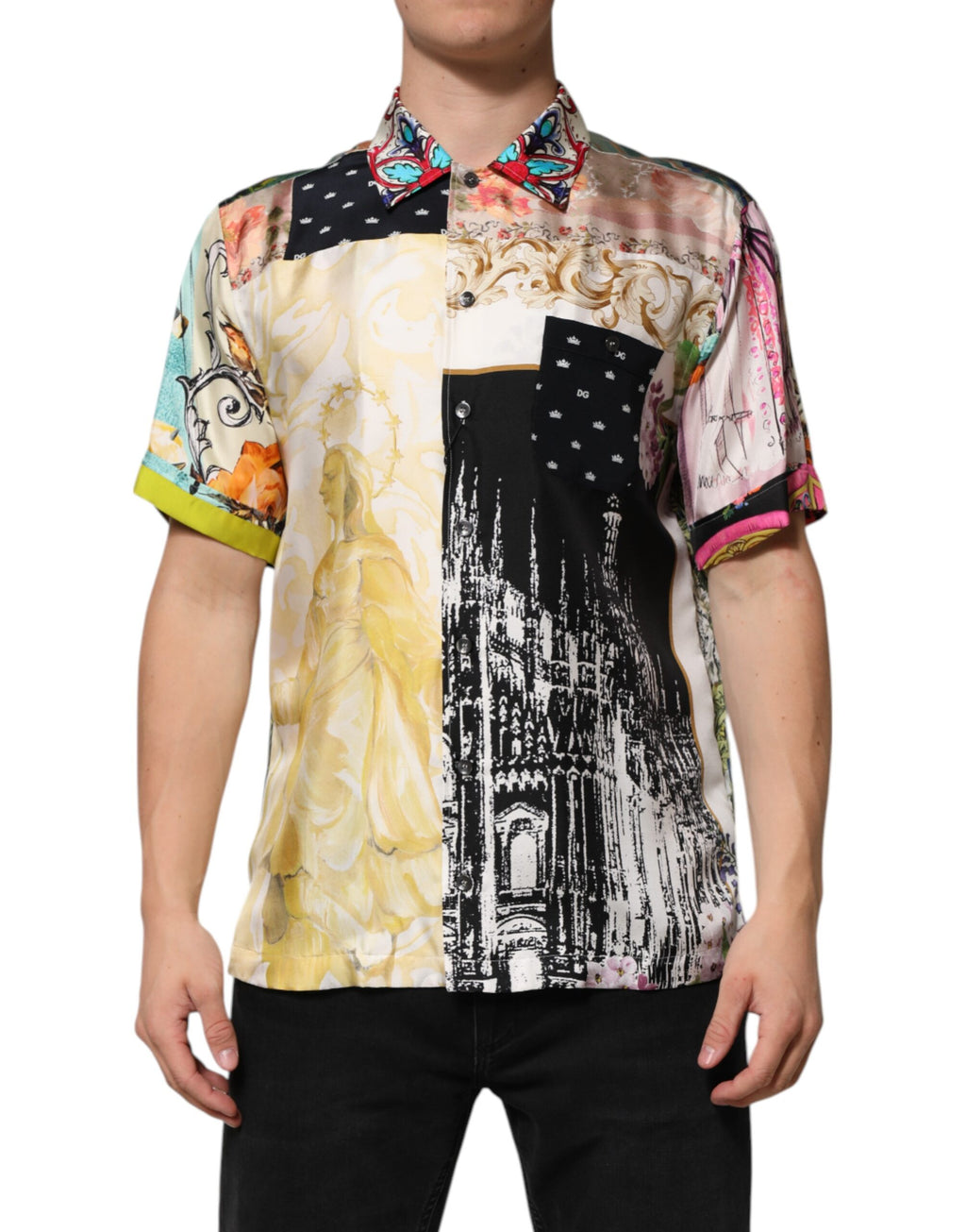 Chemise décontractée Dolce & Gabbana à boutons, motif multicolore imprimé, style casual et élégant.