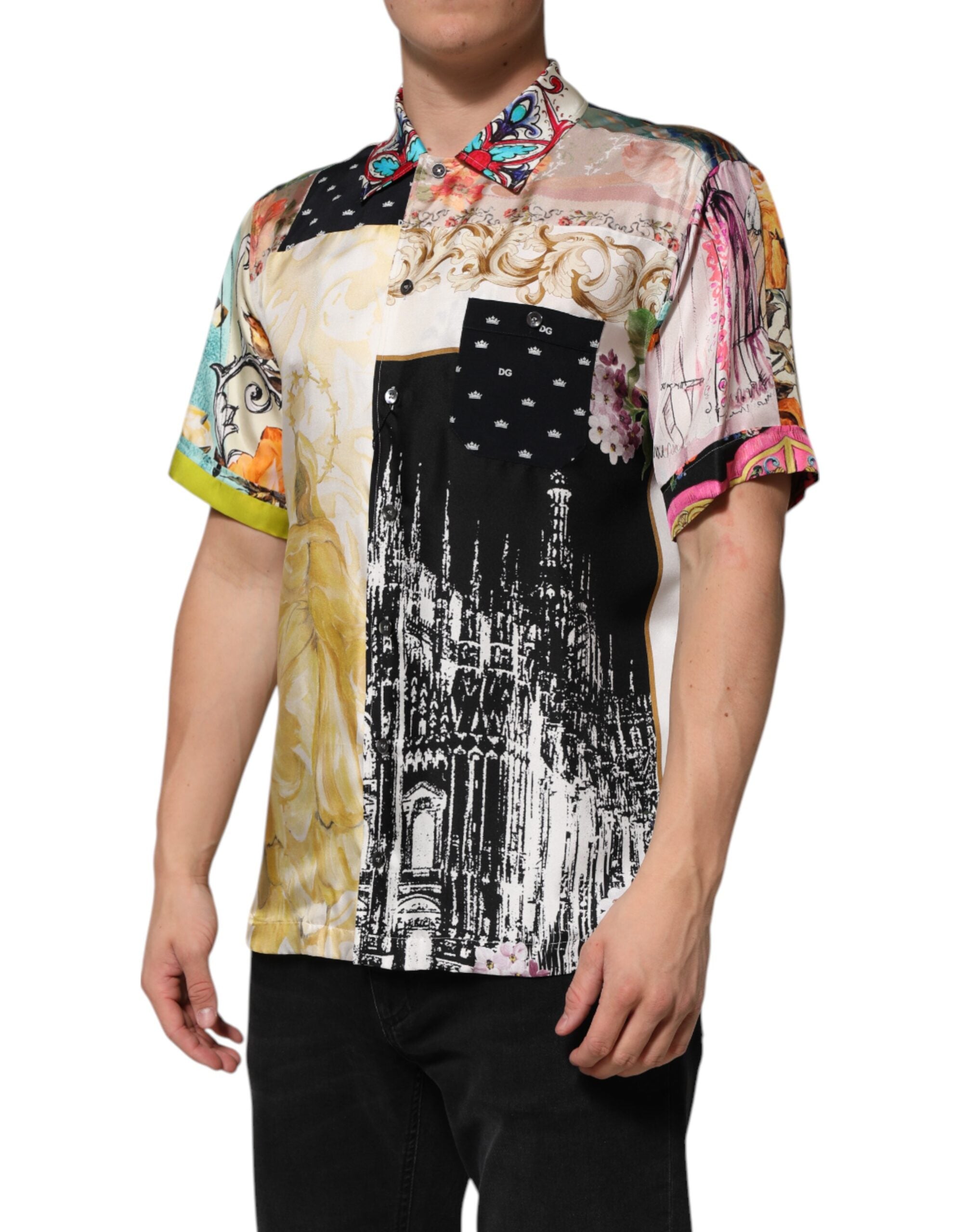 Chemise décontractée à boutons Dolce & Gabbana à imprimé multicolore, style casual avec motifs colorés et tissu léger.