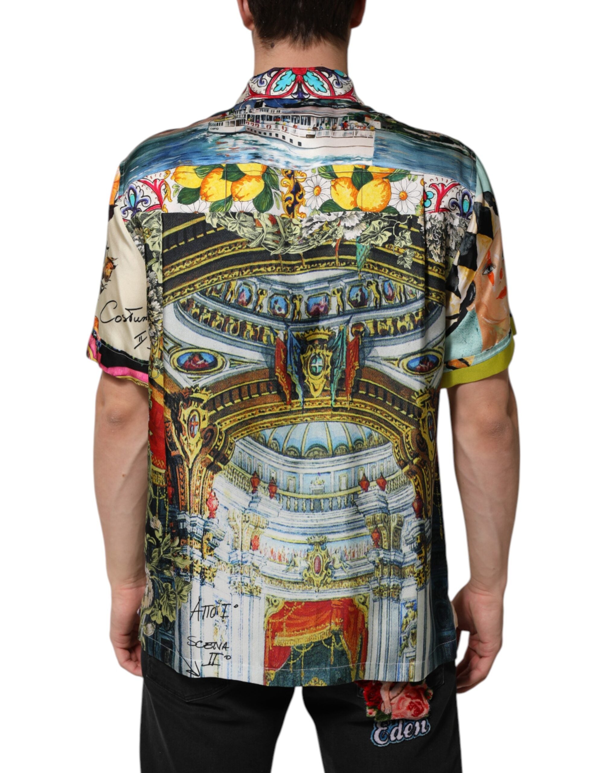 Chemise décontractée à boutons Dolce & Gabbana, motif multicolore imprimé, tissu léger et style élégant.