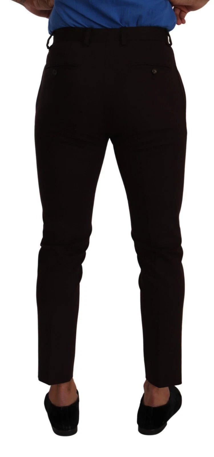 Pantalon skinny en coton stretch bordeaux de Dolce & Gabbana, coupe ajustée et élégante, vue de face.