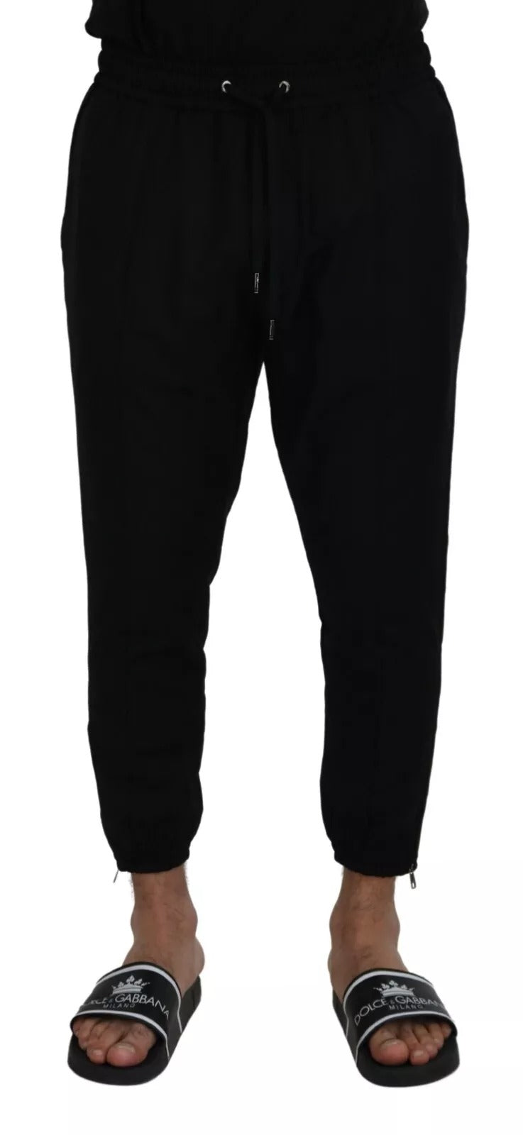 Pantalon jogging noir en laine Dolce & Gabbana, pantalon décontracté avec taille élastique et poches latérales.